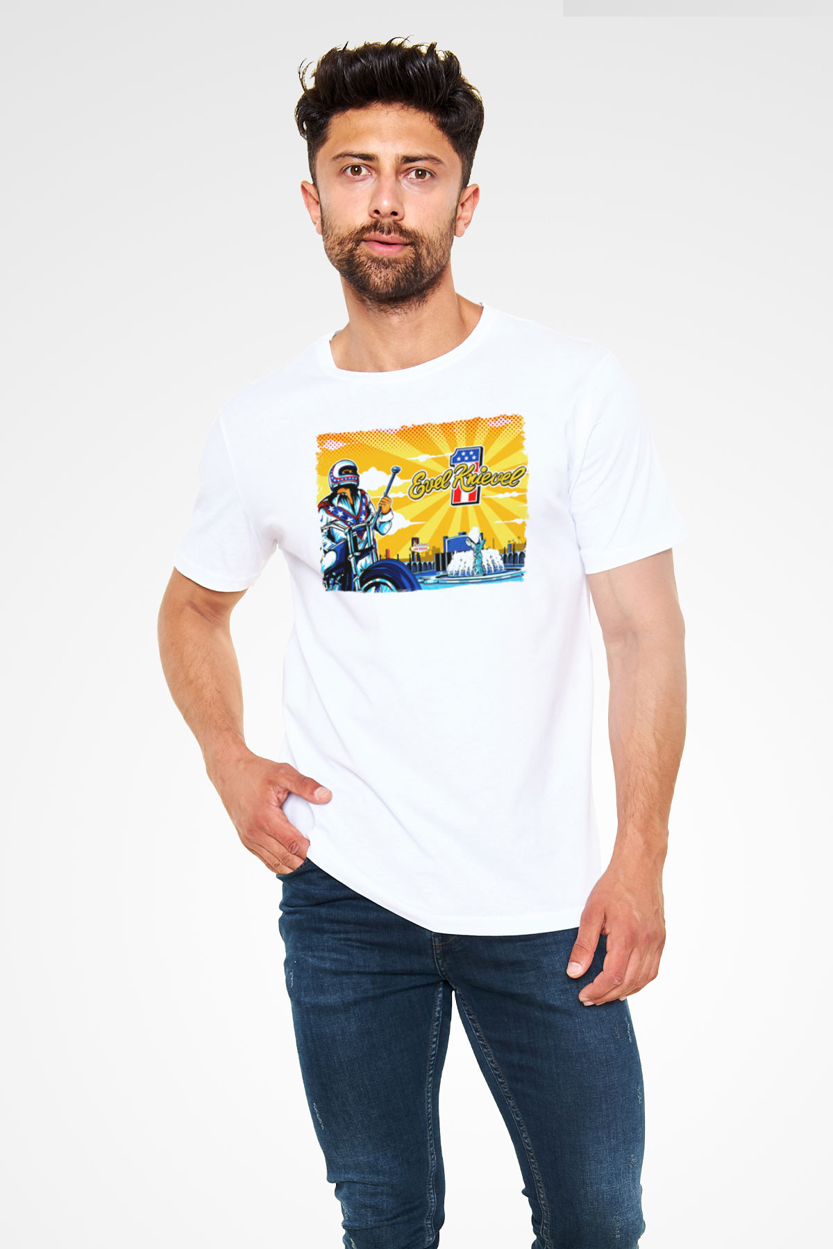 Evel Knievel Beyaz Unisex Tişört