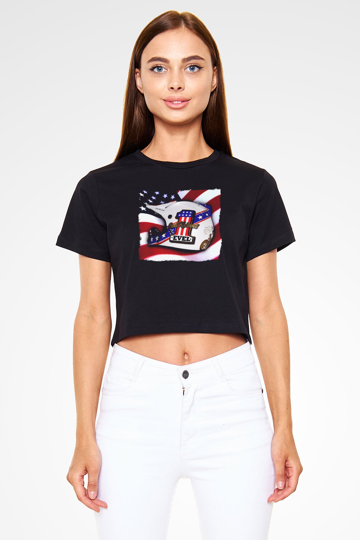 Evel Knievel Siyah   Crop Top Tişört