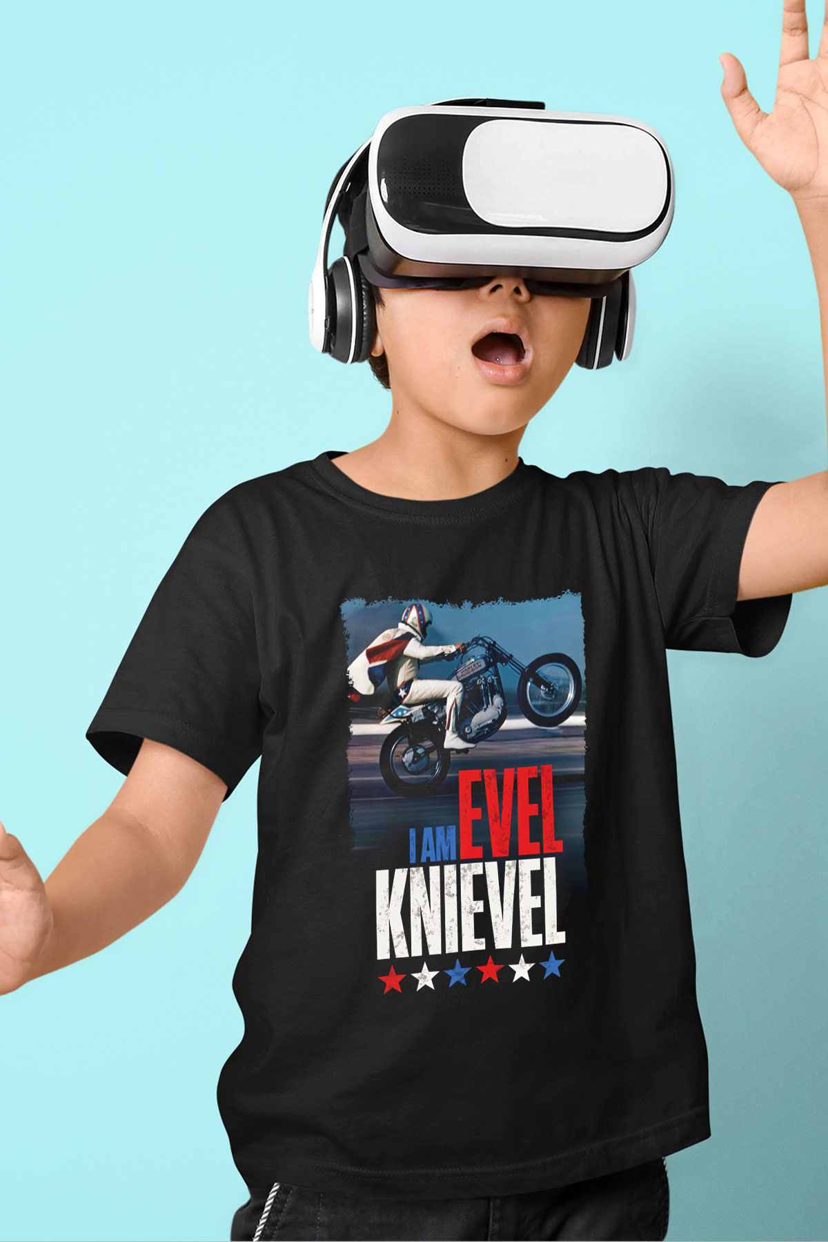 Evel Knievel Siyah Unisex  Çocuk Tişört