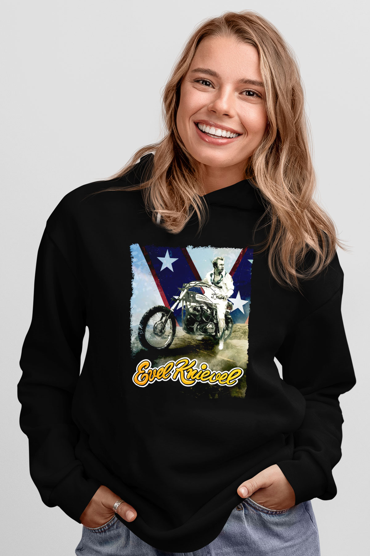 Evel Knievel Siyah Unisex Hoodie