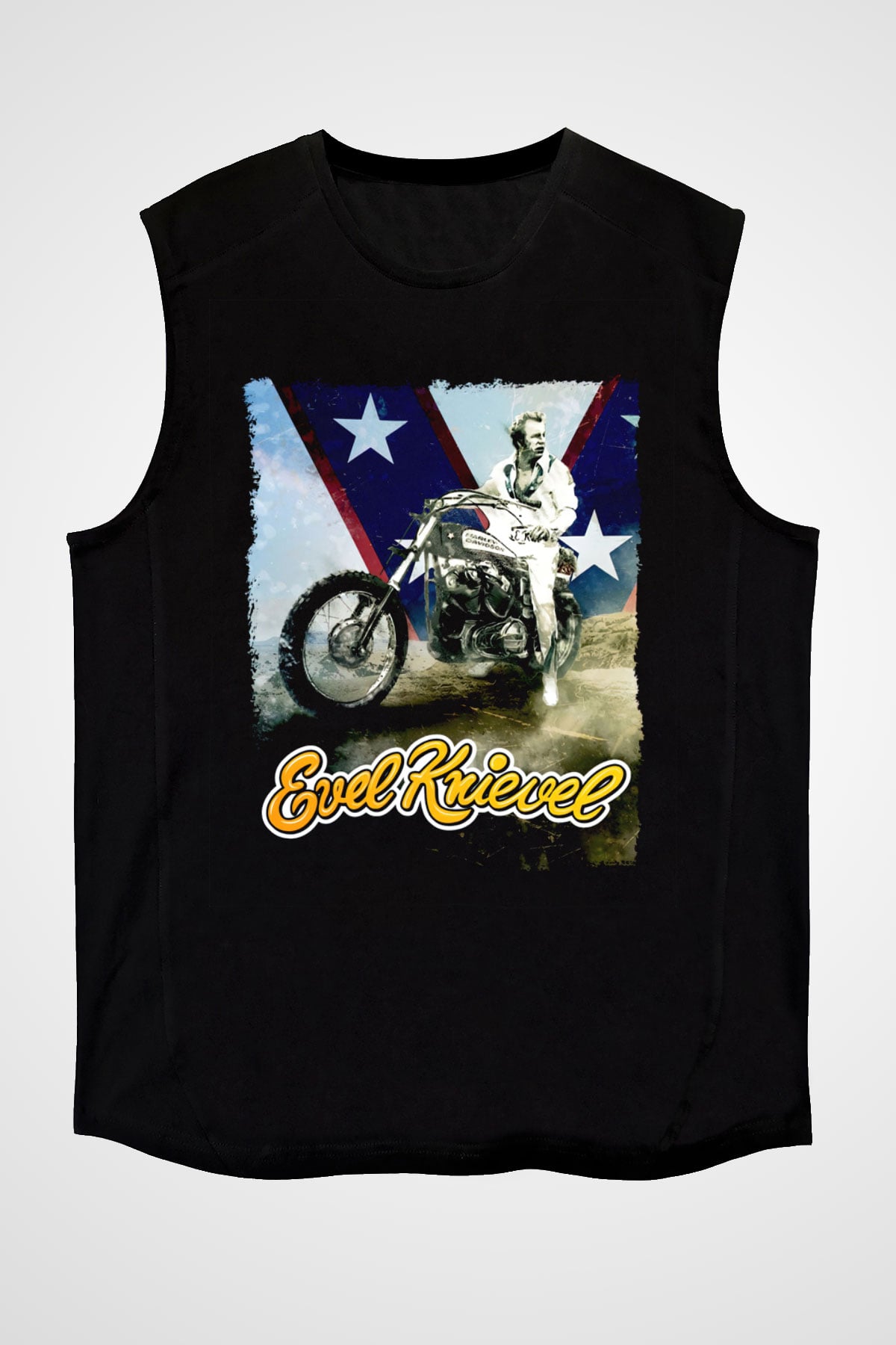 Evel Knievel Siyah Unisex  Kolsuz Tişört