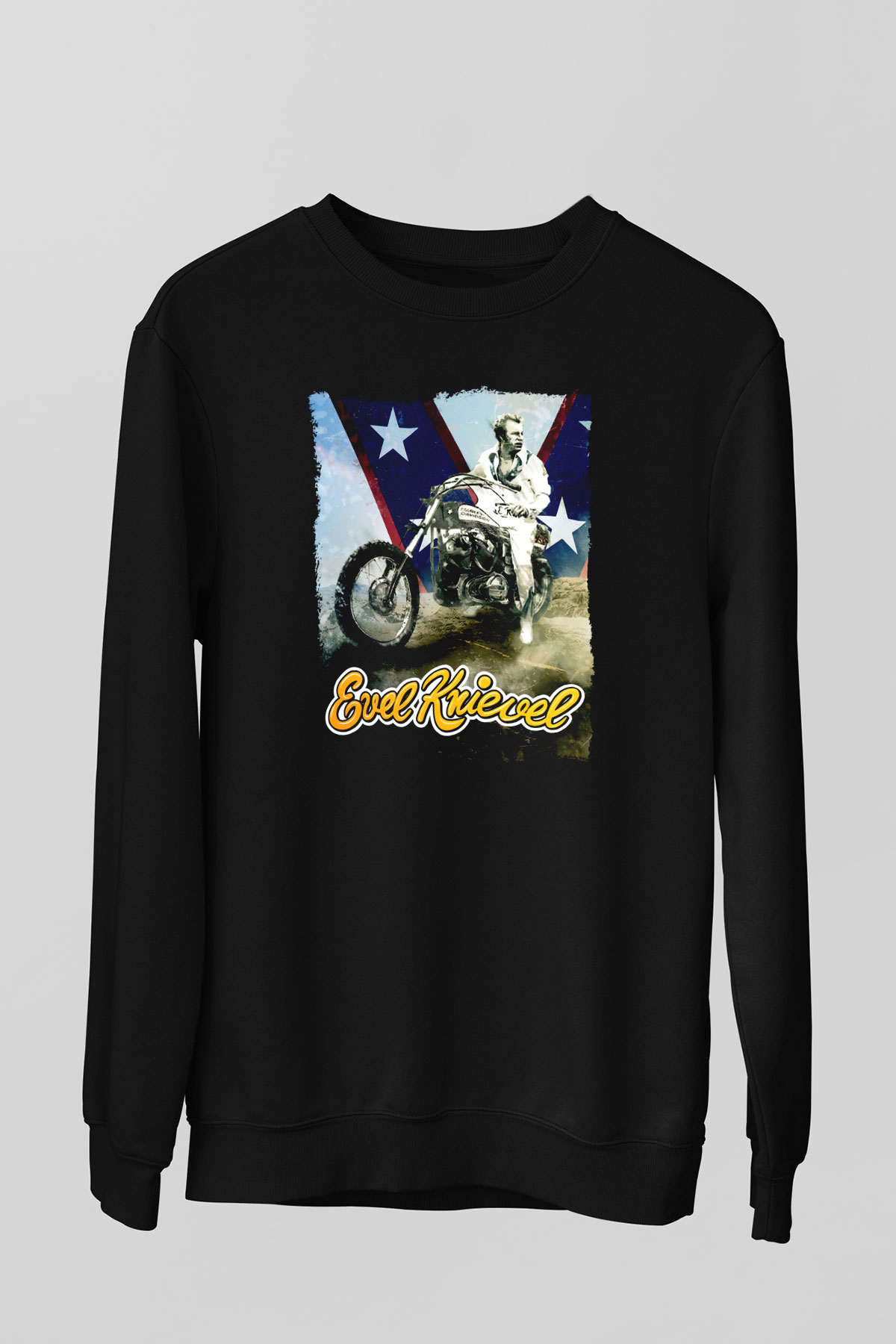 Evel Knievel Siyah Unisex  Sweatshirt