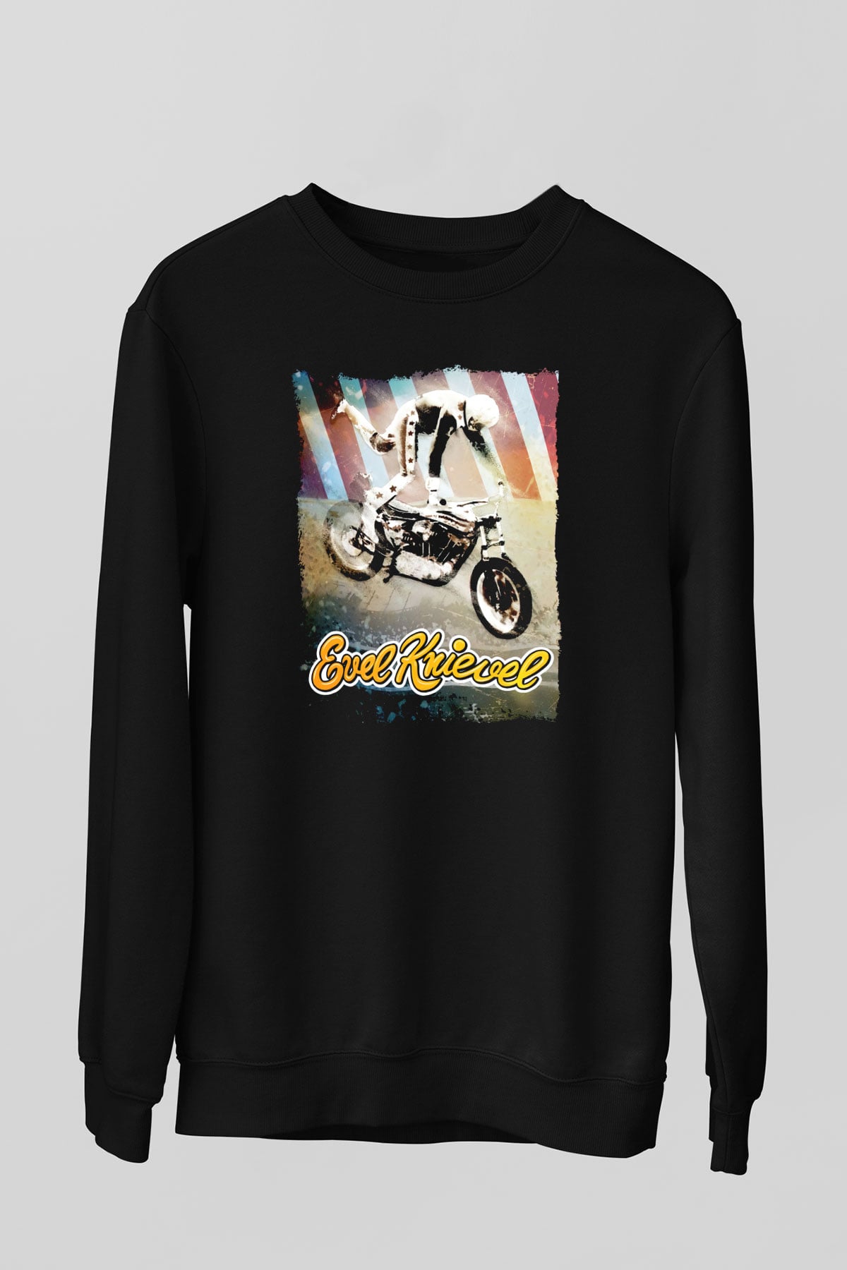 Evel Knievel Siyah Unisex  Sweatshirt