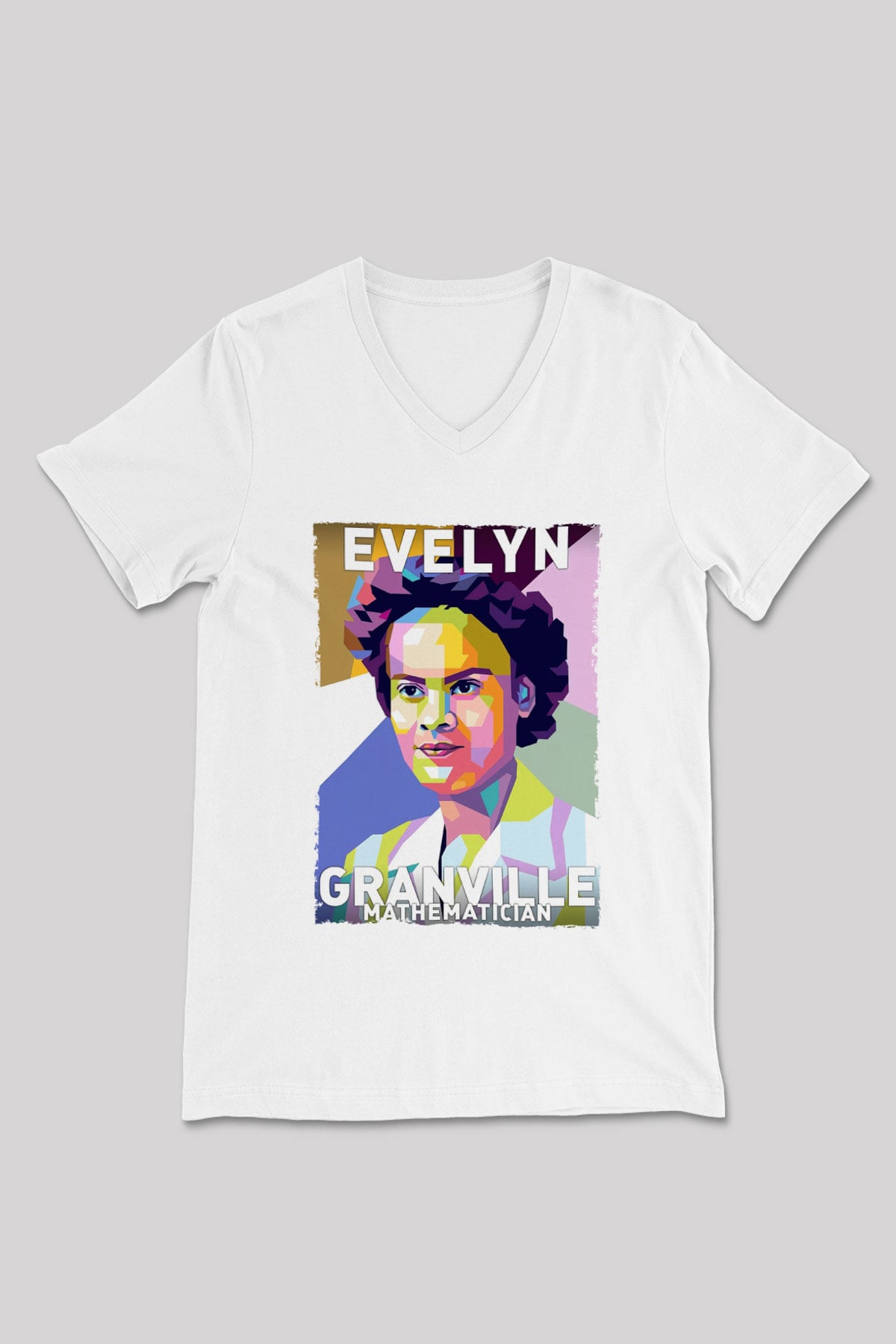 Evelyn Granville Baskılı Unisex V Yaka Beyaz Tişört - Tshirt