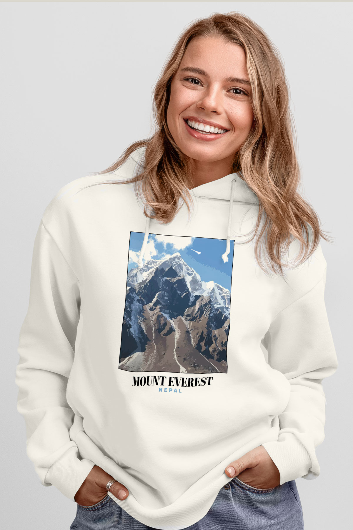 Everest Beyaz Unisex Hoodie