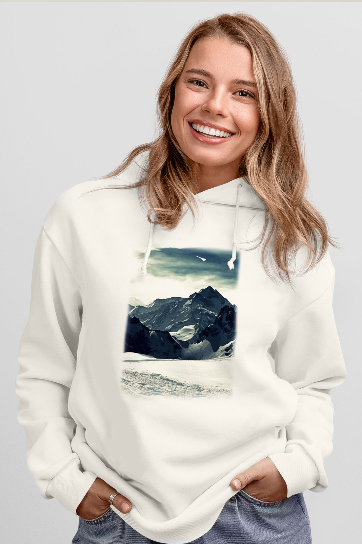 Everest Beyaz Unisex Kapşonlu Sweatshirt