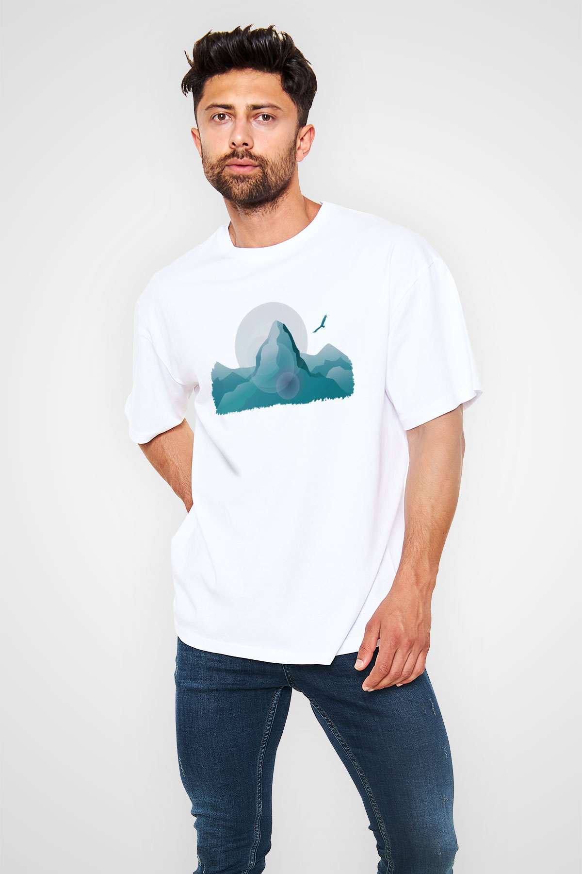 Everest Beyaz Unisex Oversize Tişört T-Shirt