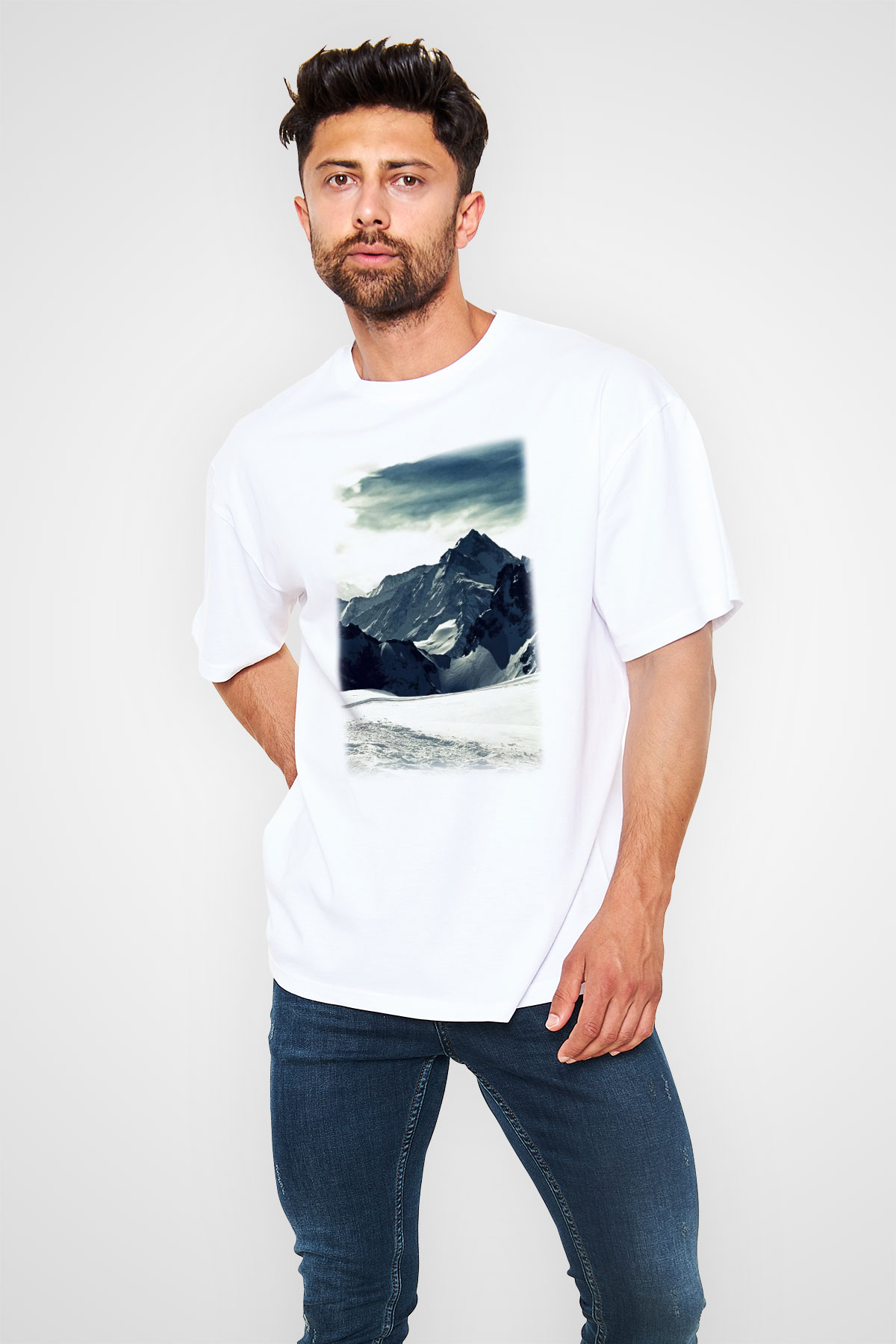 Everest Beyaz Unisex Oversize Tişört T-Shirt