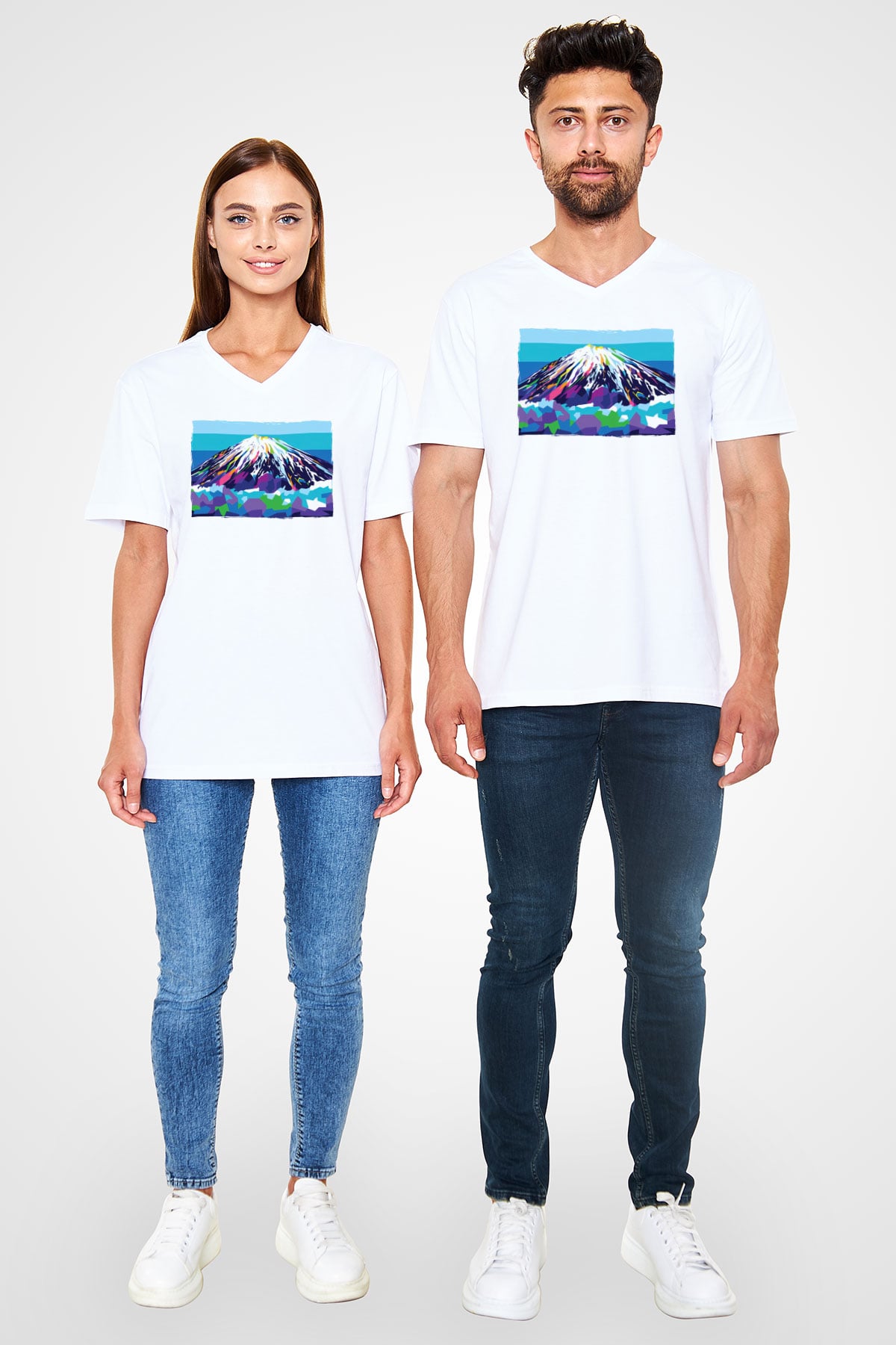Everest Beyaz Unisex V Yaka Tişört