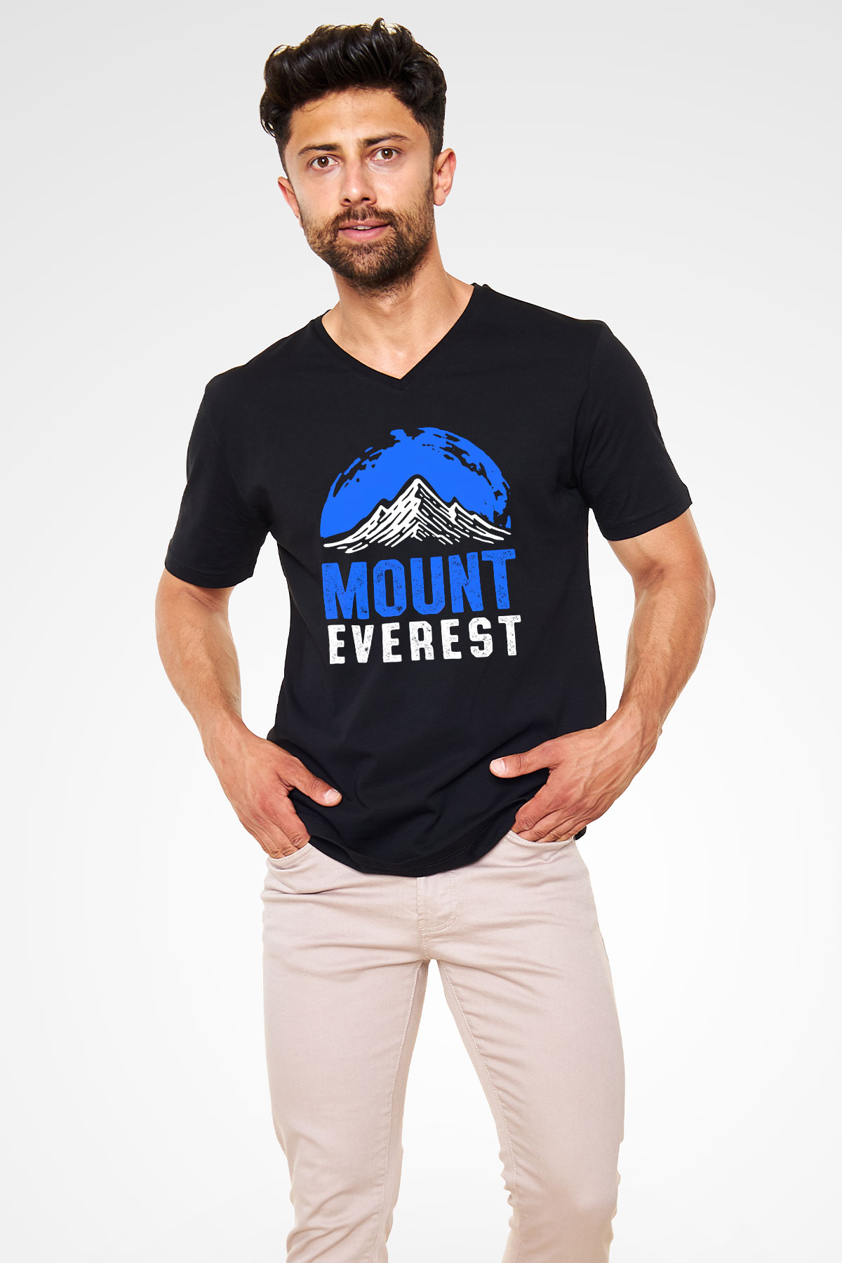 Everest Siyah Unisex V Yaka Tişört