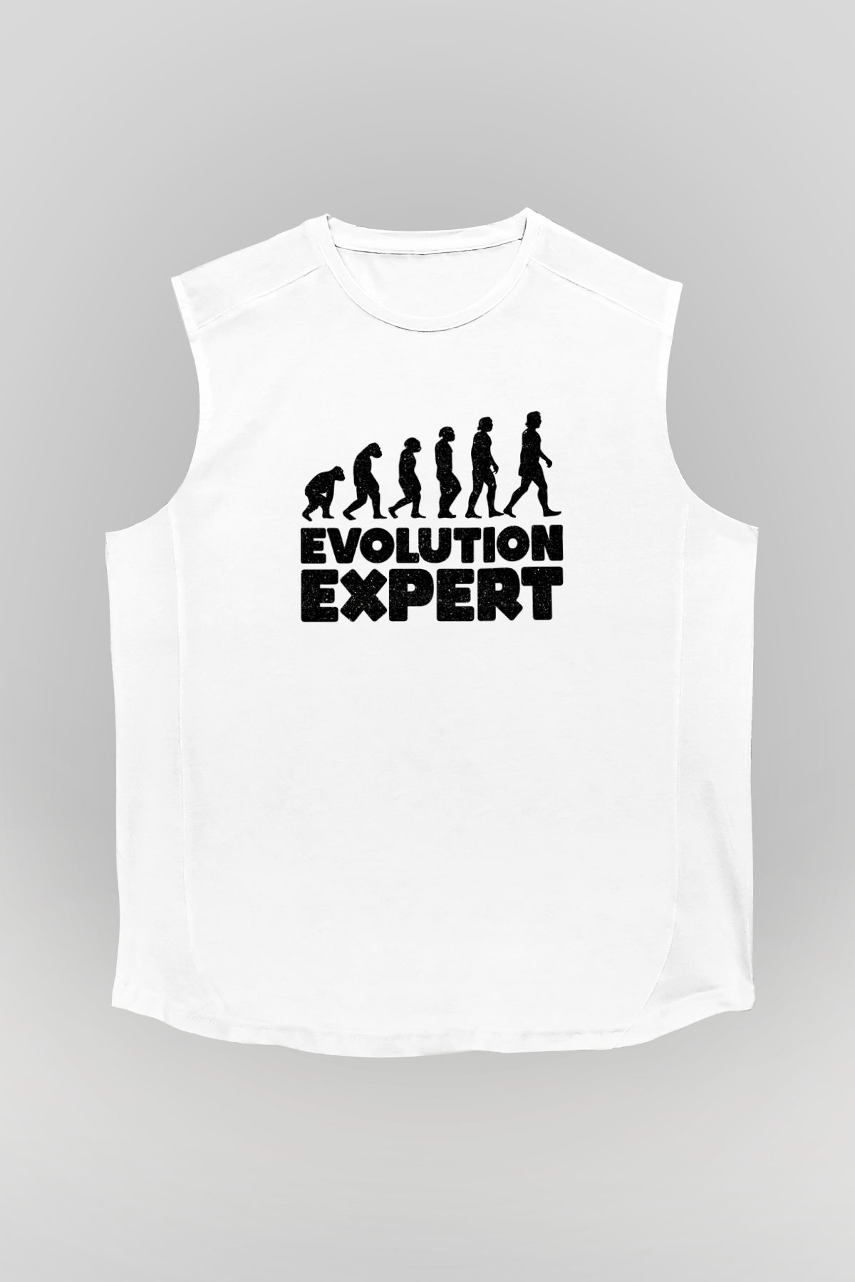 Evrim Biyoloji Baskılı Unisex Kolsuz Beyaz Tişört - Tshirt