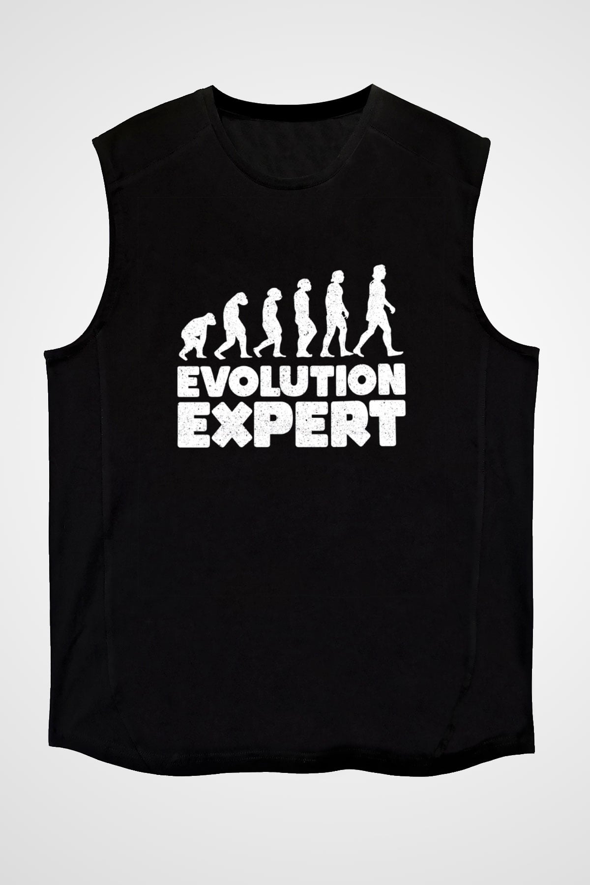 Evrim Biyoloji Baskılı Unisex Kolsuz Siyah Tişört - Tshirt