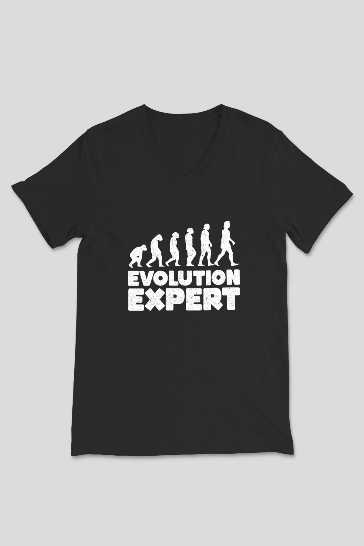 Evrim Biyoloji Baskılı Unisex V Yaka Siyah Tİşört - Tshirt