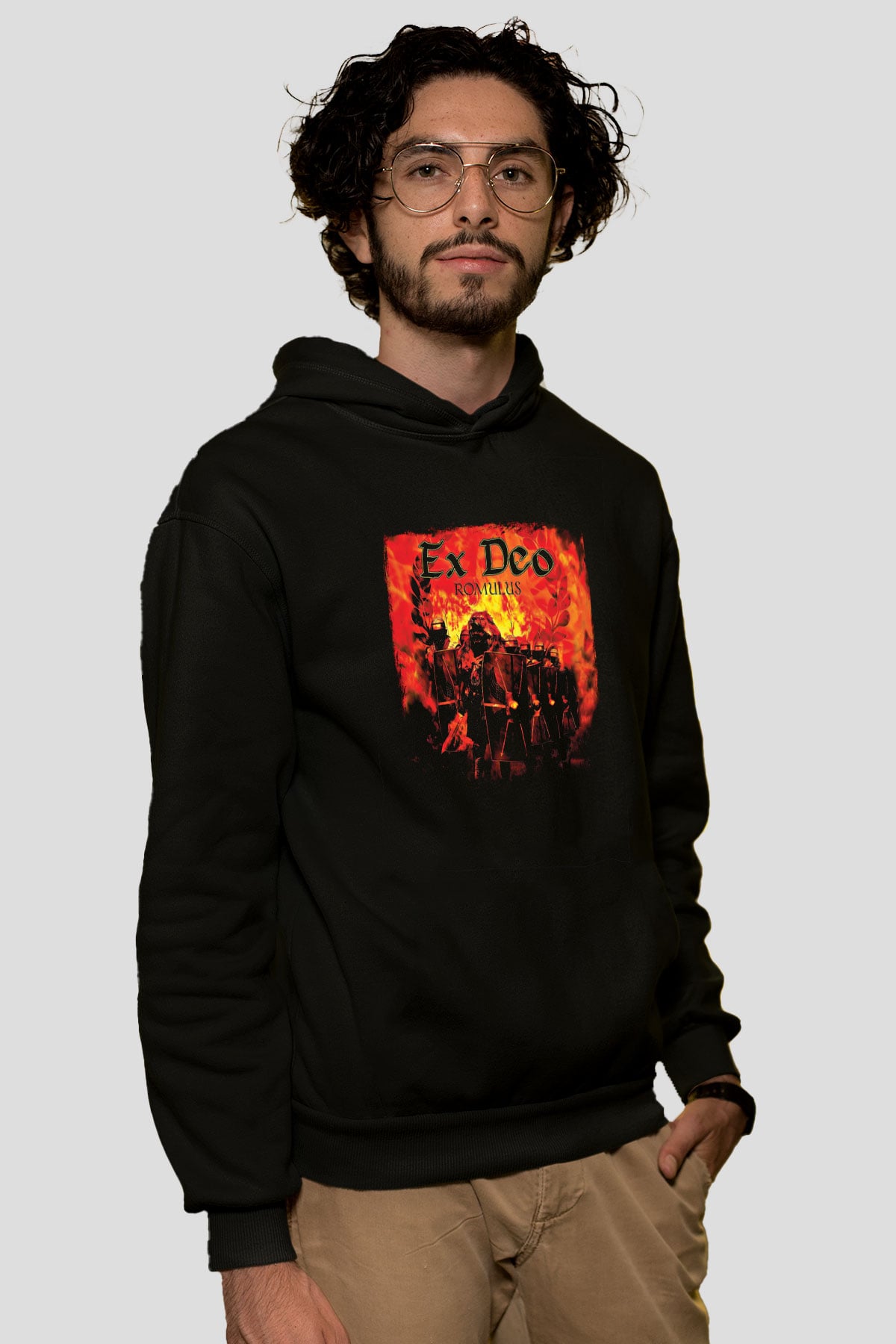 Ex Deo Baskılı Unisex Siyah Hoodie