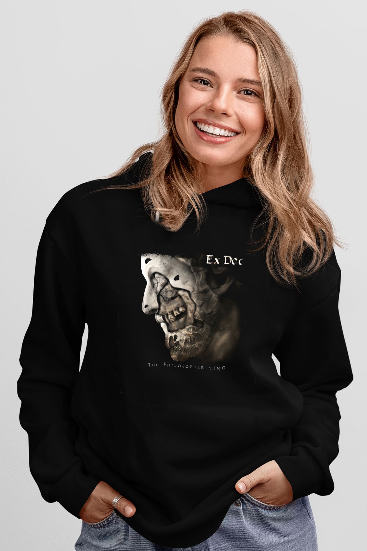 Ex Deo Baskılı Unisex Siyah Hoodie