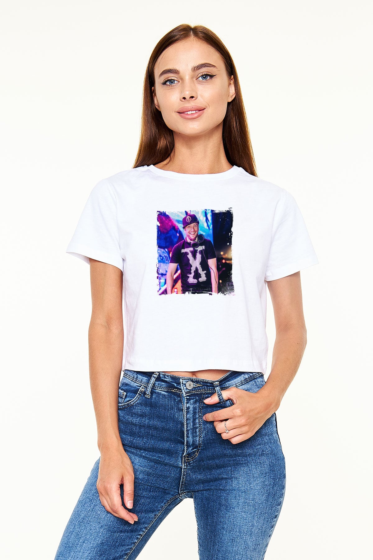 Excision Baskılı Beyaz Kadın Crop Top Tişört