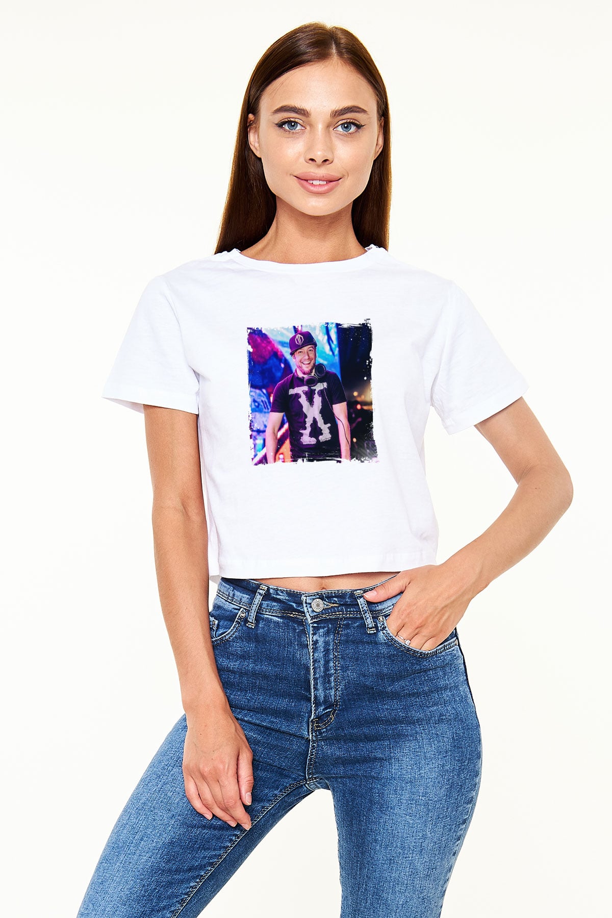 Excision Baskılı Beyaz Kadın Crop Top Tişört