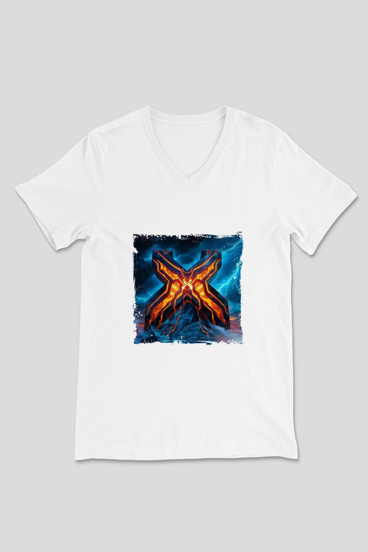 Excision Baskılı Beyaz V Yaka Unisex Tişört
