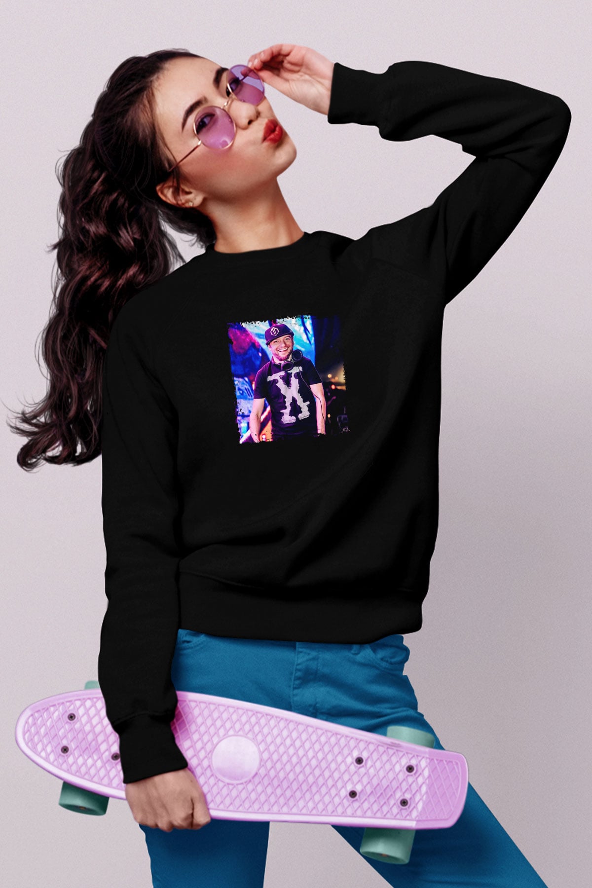 Excision Baskılı Unisex Siyah Sweatshirt