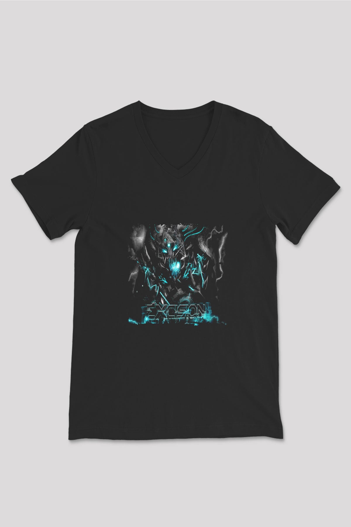 Excision Baskılı Unisex Siyah V Yaka Tişört