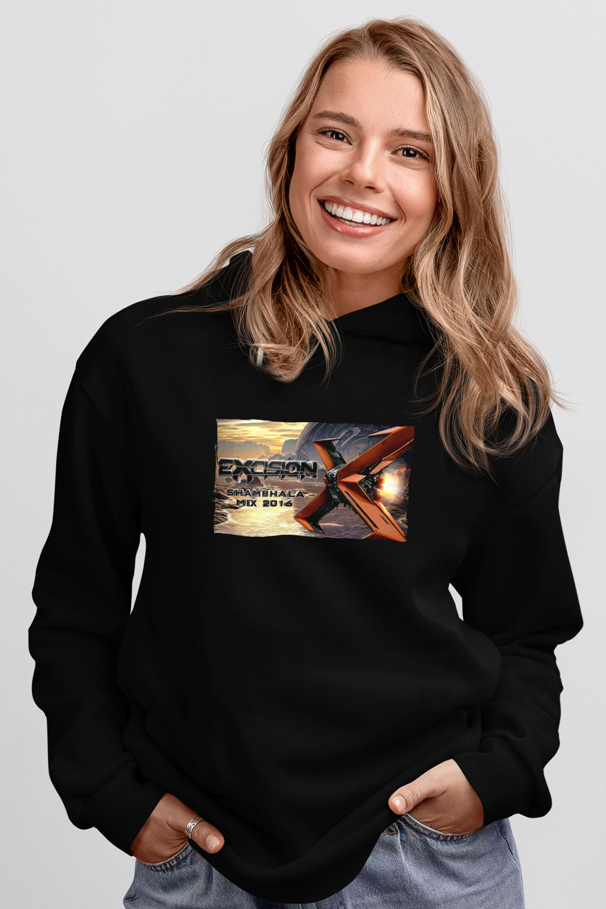 Excision Siyah Unisex Kapüşonlu Sweatshirt