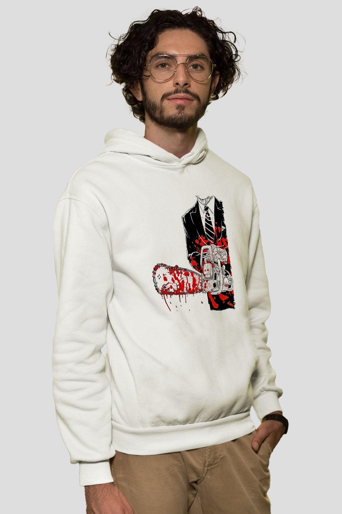 Exhumed Baskılı Beyaz Unisex Kapüşonlu Sweatshirt