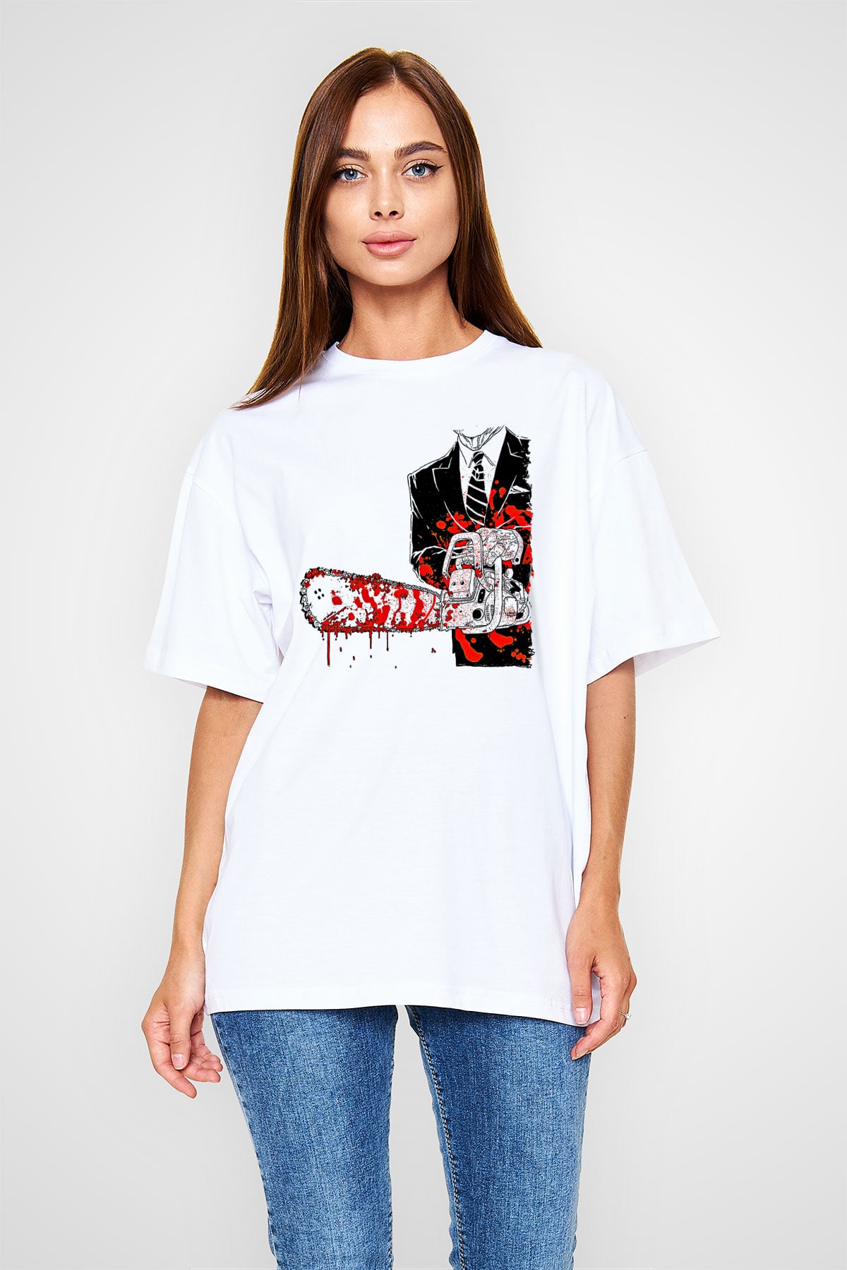 Exhumed Baskılı Beyaz Unisex Oversize Tişört - Tshirt