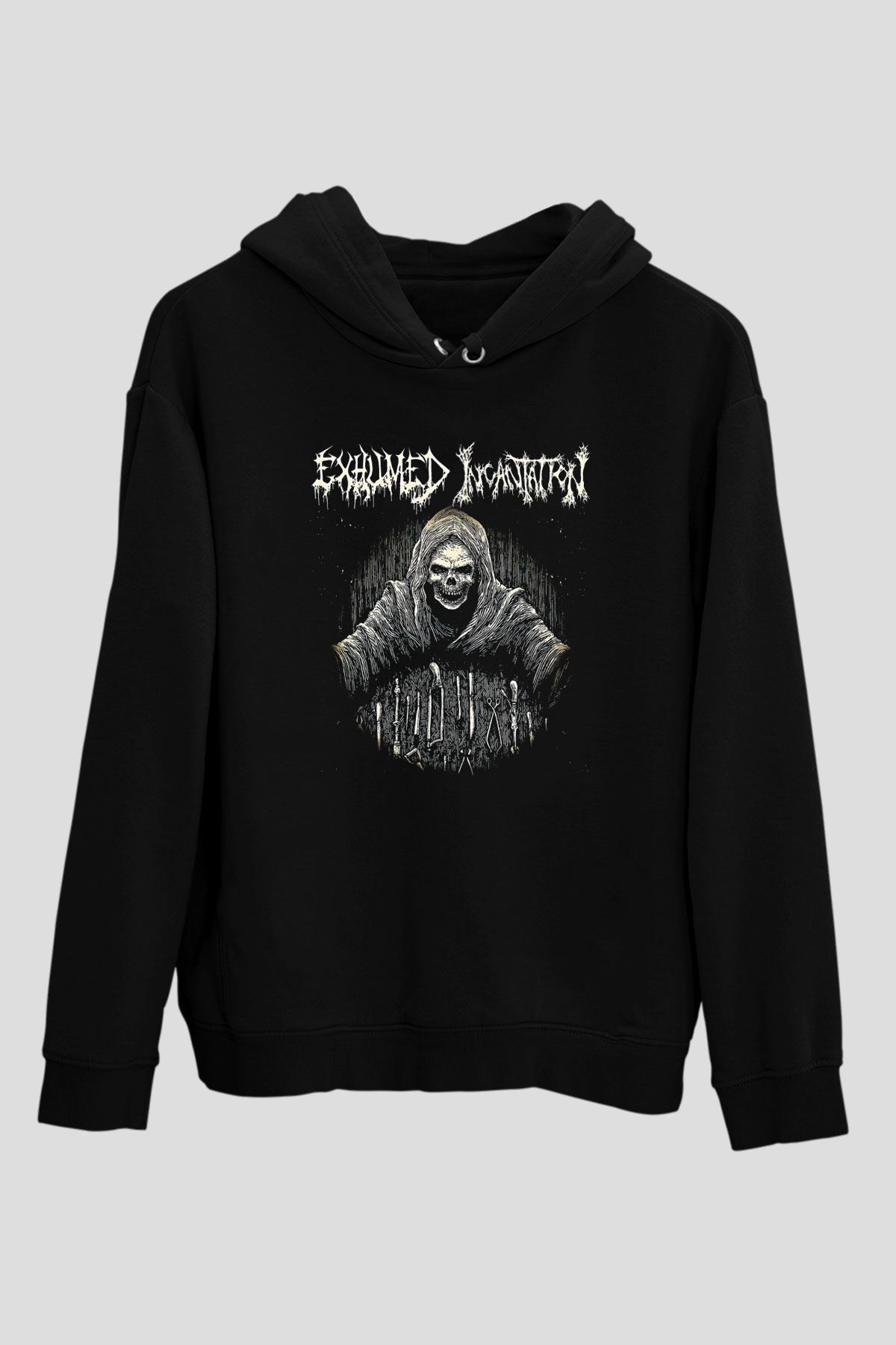 Exhumed Baskılı Unisex Siyah Kapüşonlu Sweatshirt