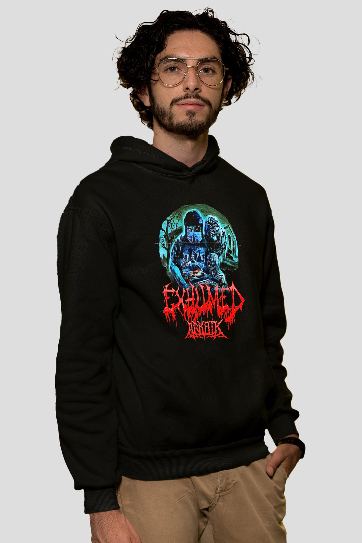 Exhumed Baskılı Unisex Siyah Kapüşonlu Sweatshirt