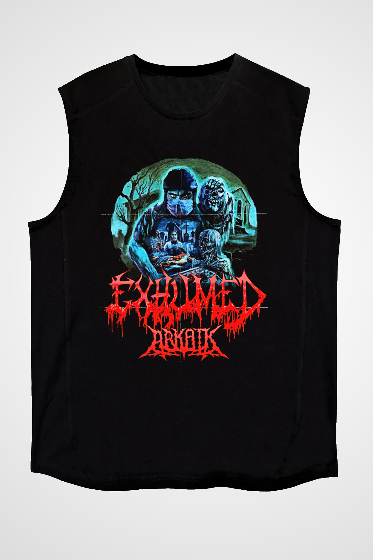 Exhumed Baskılı Unisex Siyah Kolsuz Tişört - Tshirt