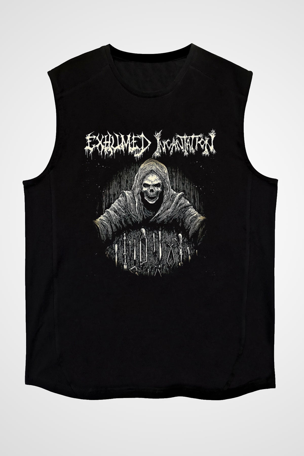 Exhumed Baskılı Unisex Siyah Kolsuz Tişört - Tshirt