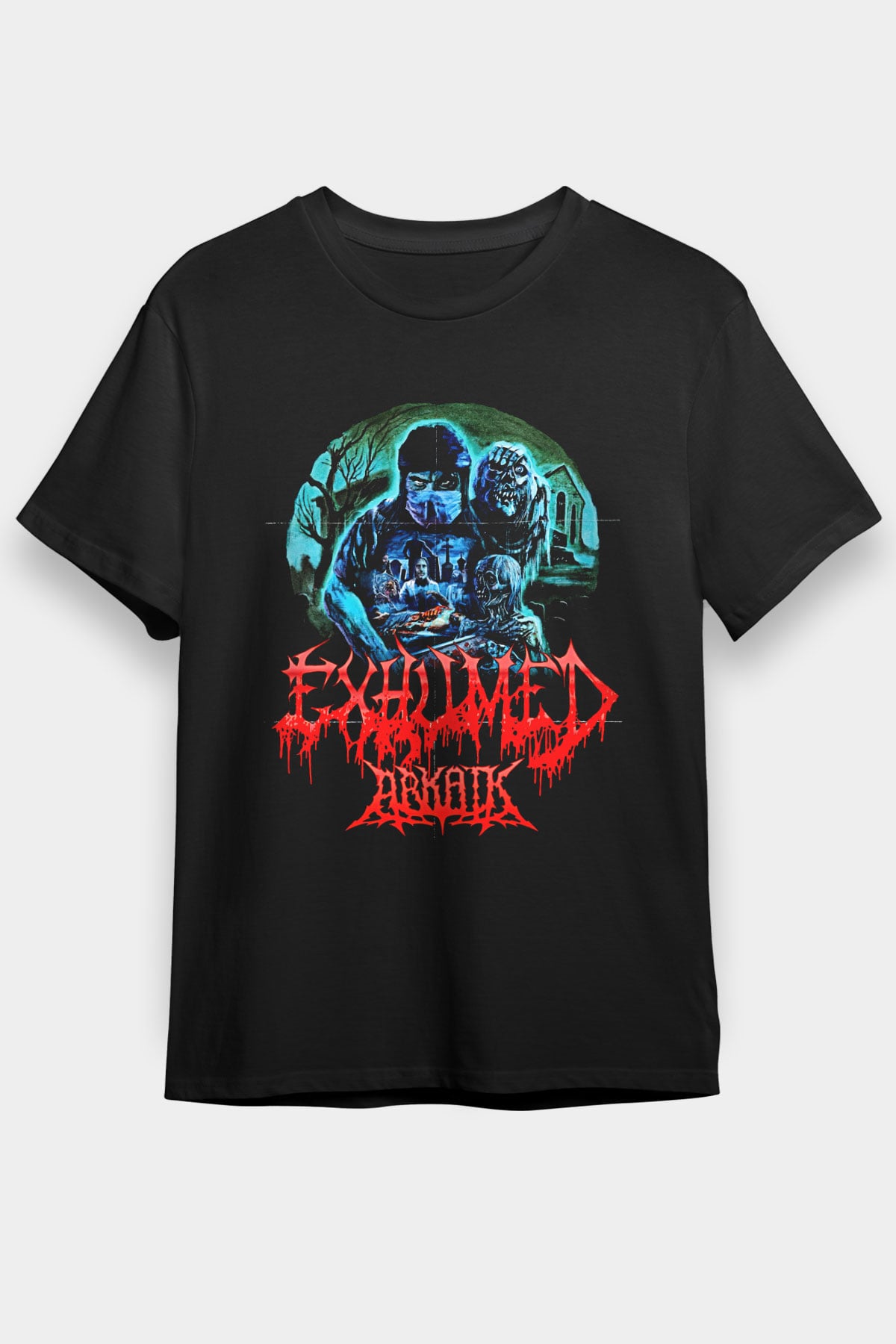 Exhumed Baskılı Unisex Siyah Tişört - Tshirt