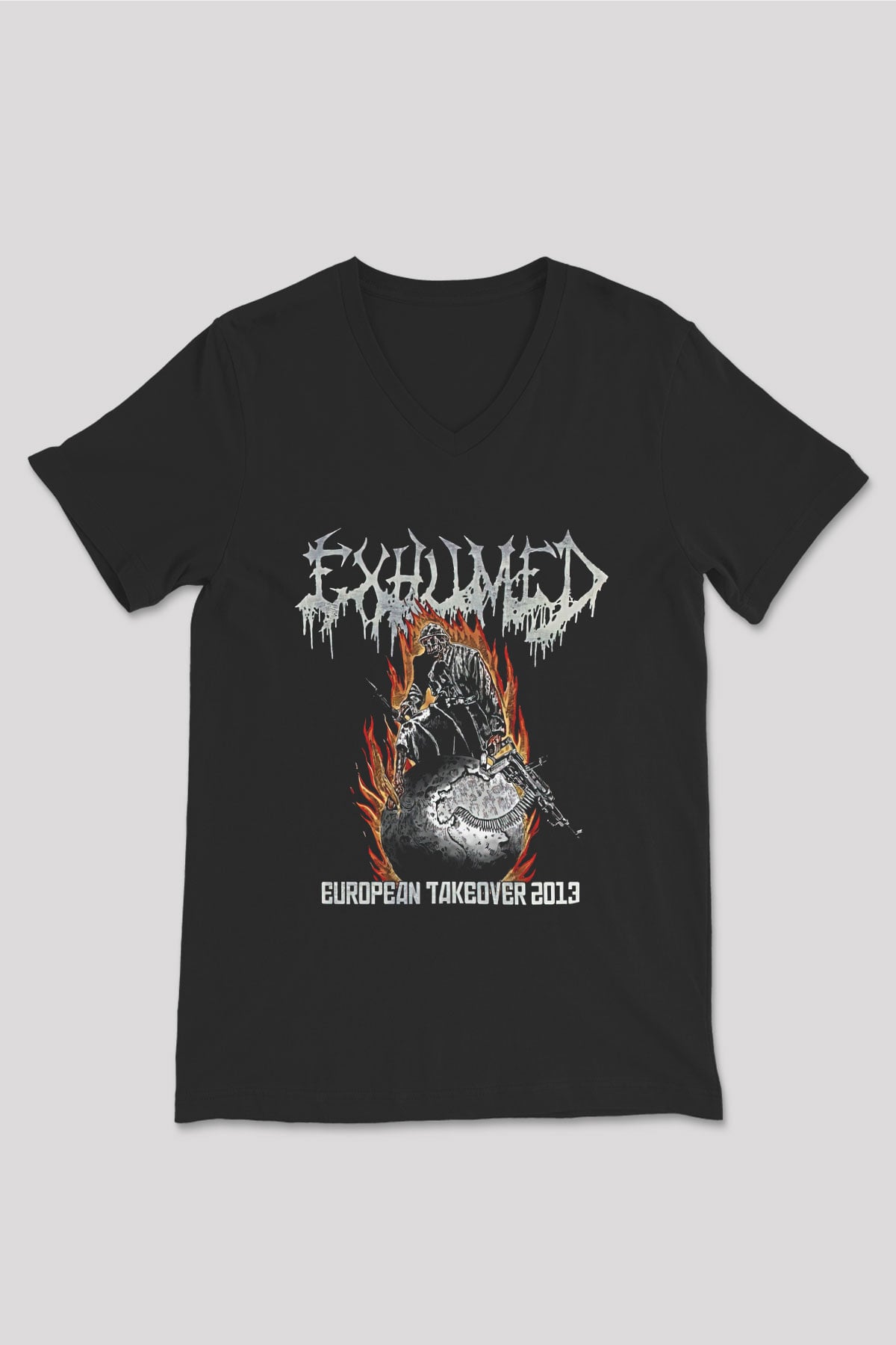 Exhumed Baskılı Unisex Siyah V Yaka Tişört - Tshirt