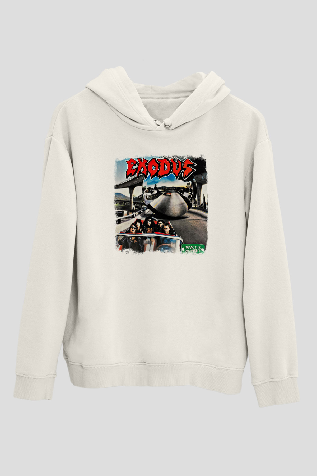 Exodus Baskılı Unisex Beyaz Hoodie