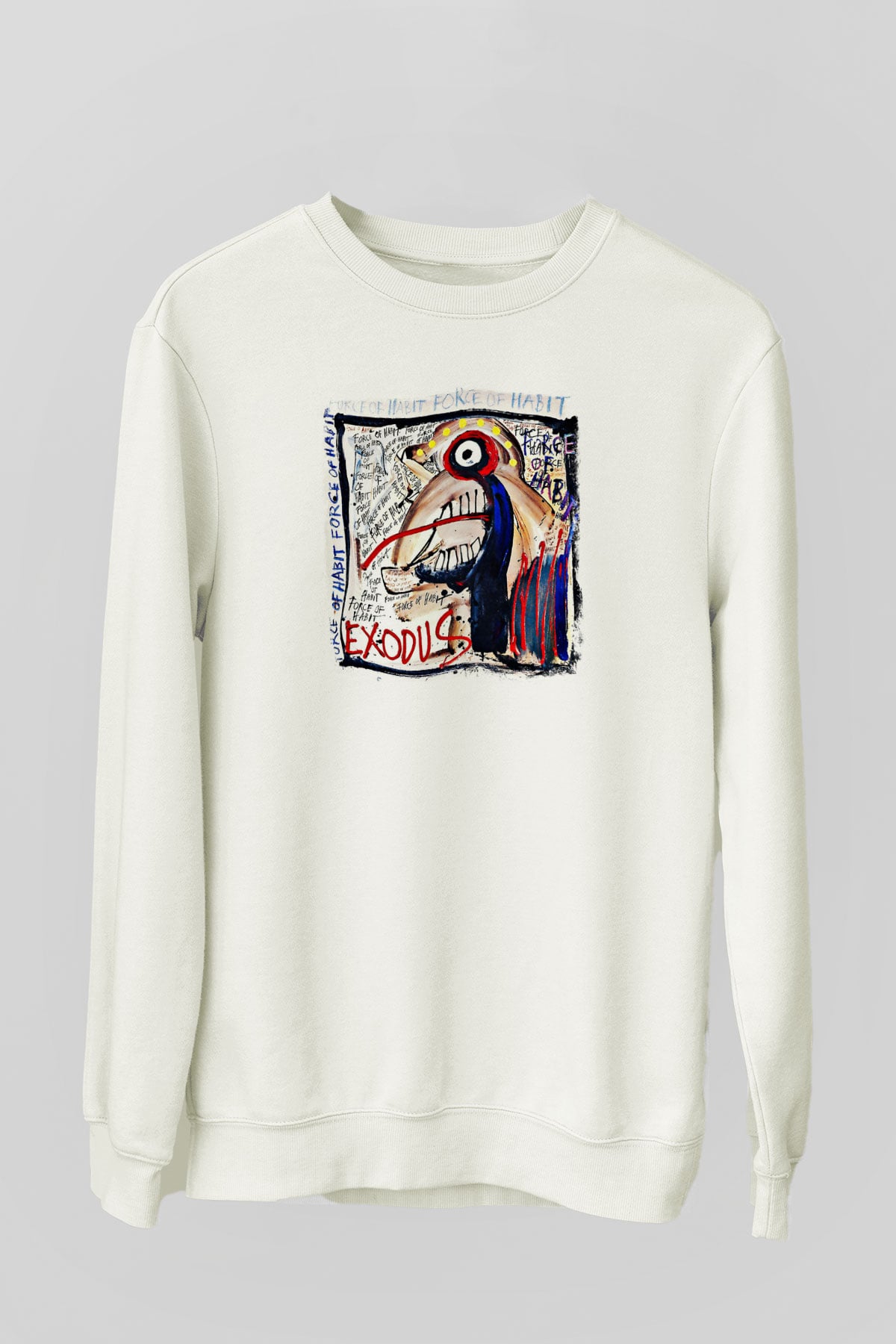Exodus Baskılı Unisex Beyaz Sweatshirt