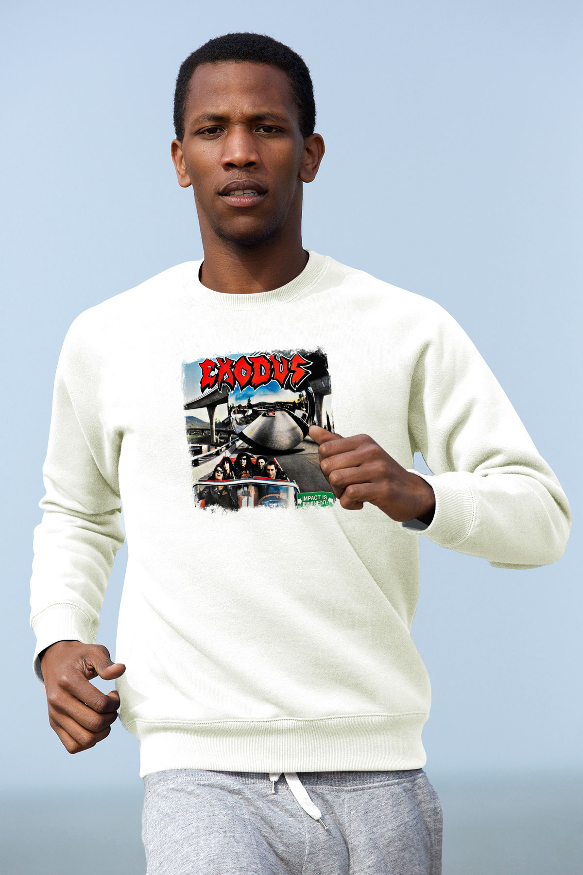 Exodus Baskılı Unisex Beyaz Sweatshirt
