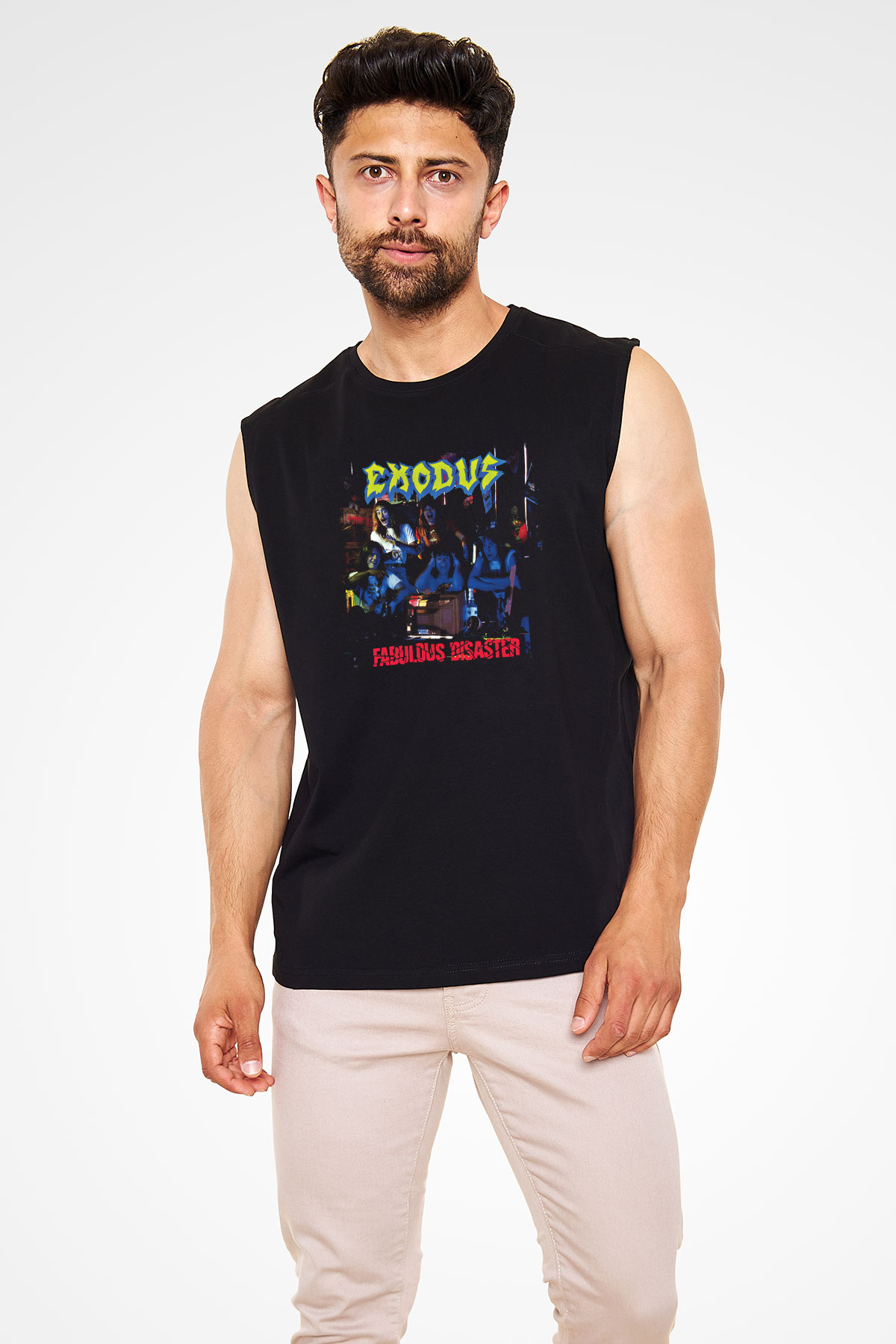 Exodus Baskılı Unisex Siyah Kolsuz Tişört