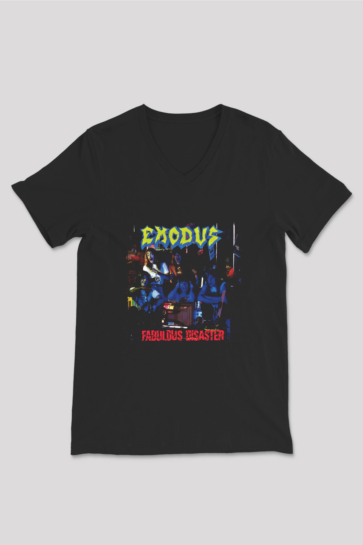Exodus Baskılı Unisex Siyah V Yaka Tişört