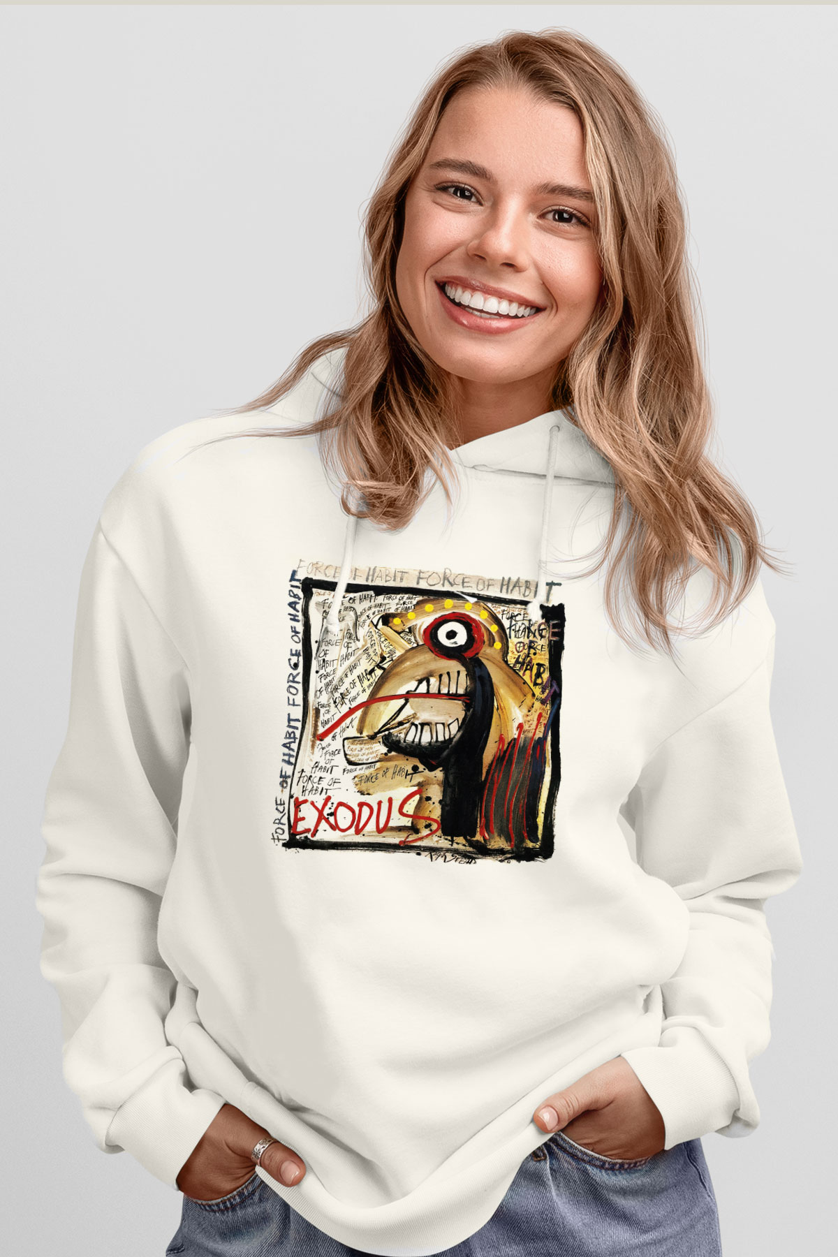 Exodus Beyaz Unisex Kapşonlu Sweatshirt