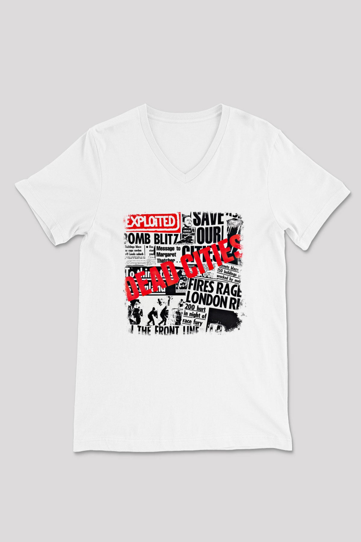 Exploited Baskılı Unisex Beyaz V Yaka Tişört