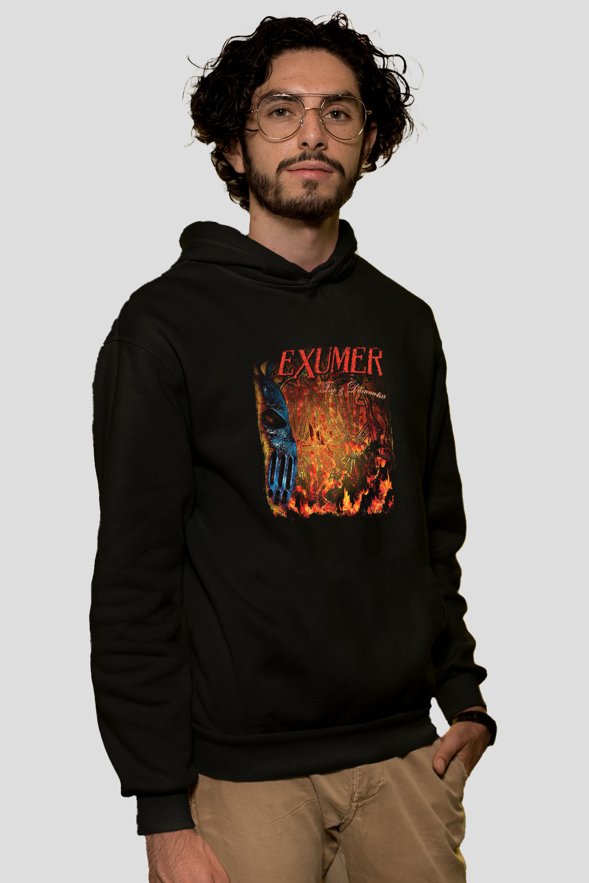 Exumer Baskılı Unisex Siyah Hoodie