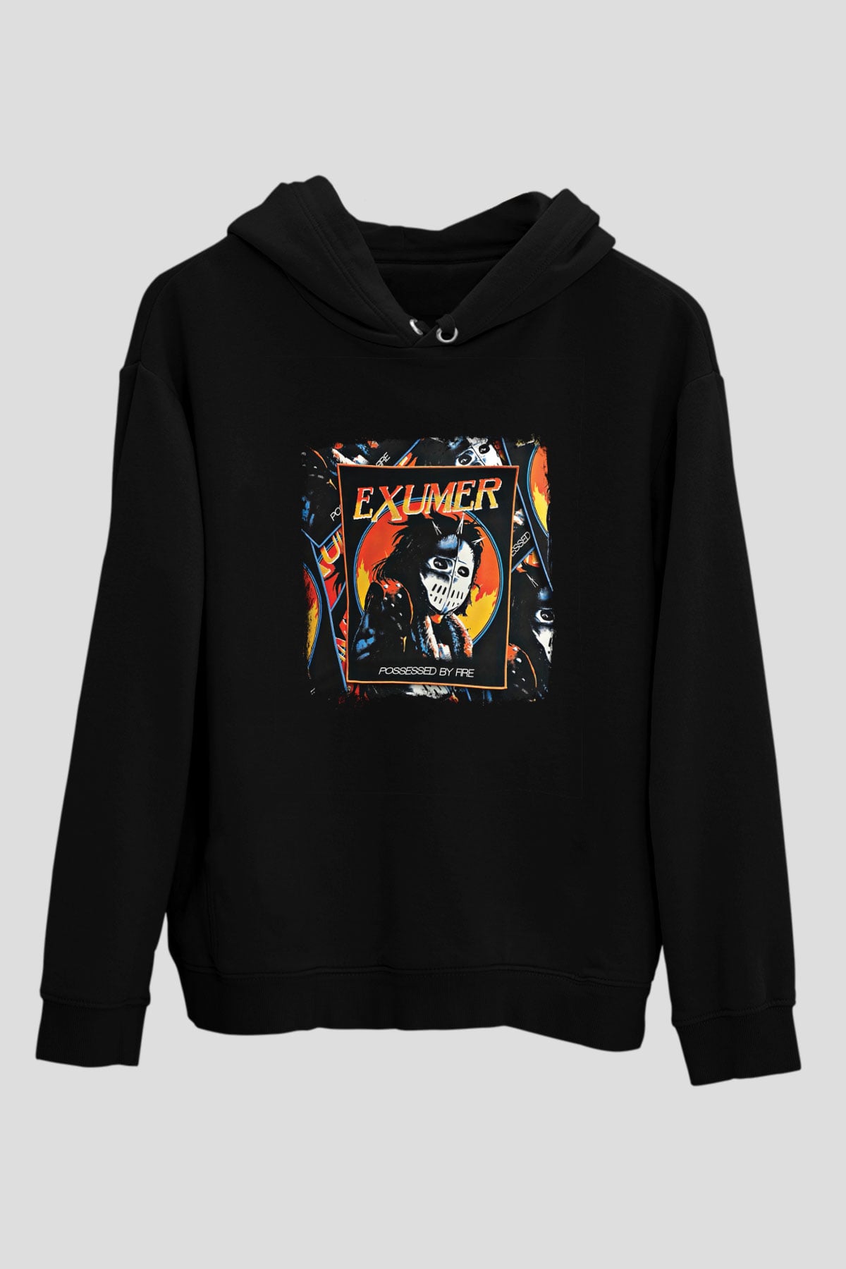 Exumer Baskılı Unisex Siyah Hoodie