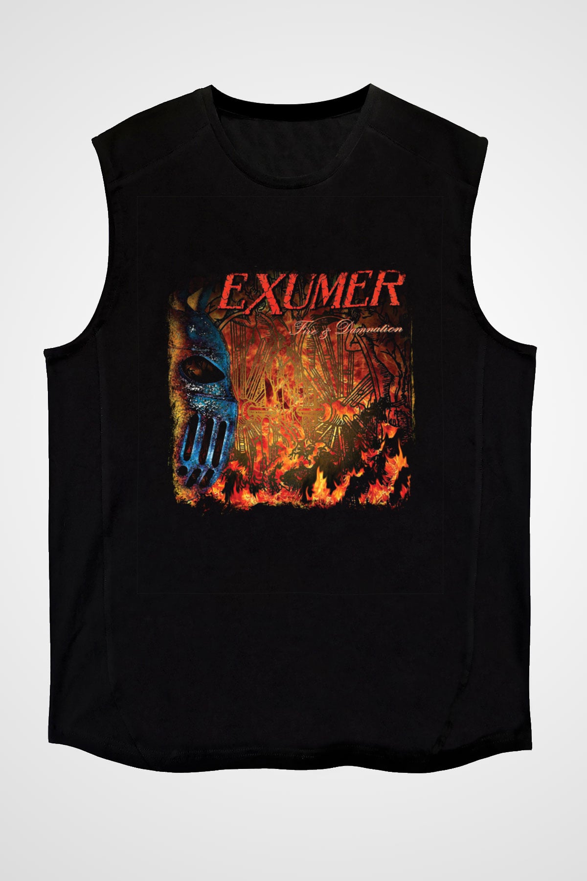 Exumer Baskılı Unisex Siyah Kolsuz Tişört