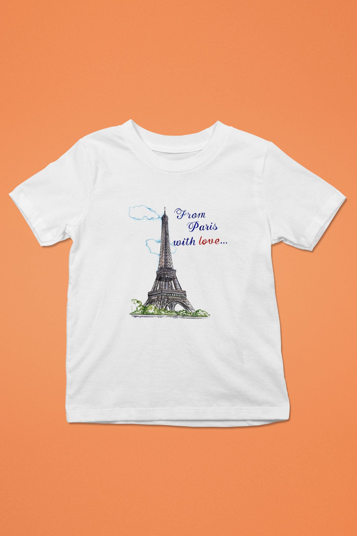 Eyfel Kulesi Baskılı Beyaz Unisex Çocuk Tişört