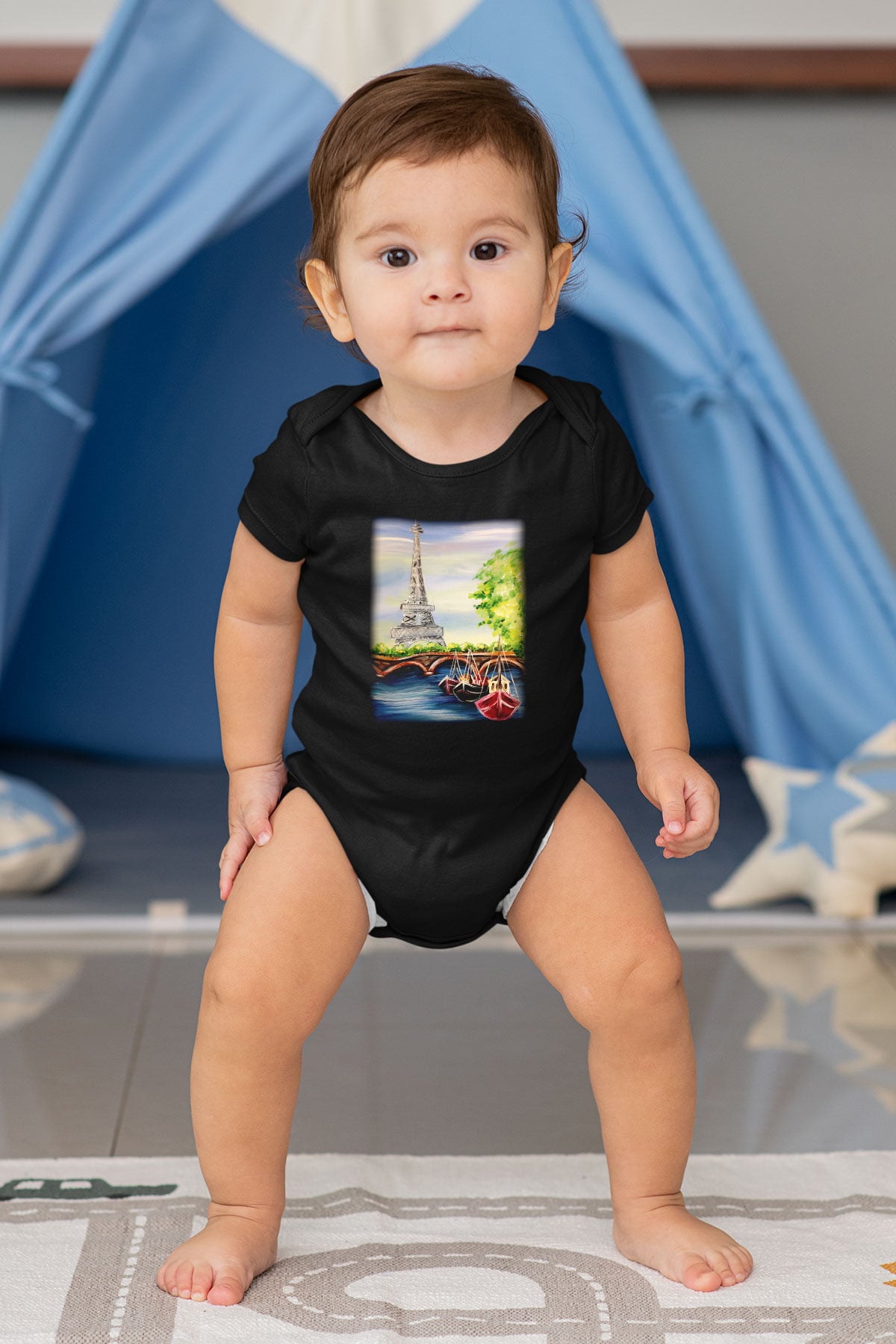 Eyfel Kulesi Baskılı Siyah Bebek Body - Zıbın