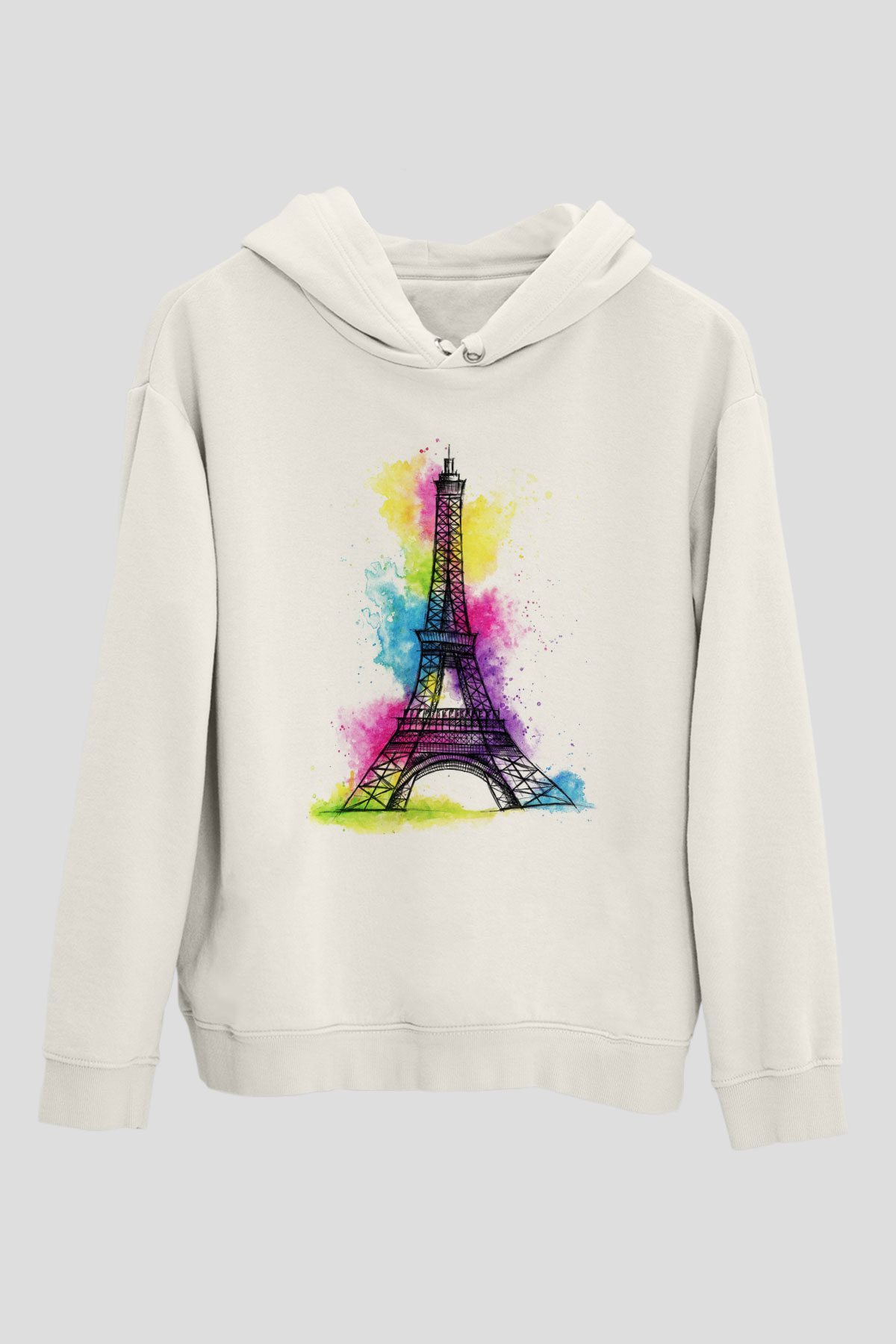Eyfel Kulesi Beyaz Unisex Kapşonlu Sweatshirt