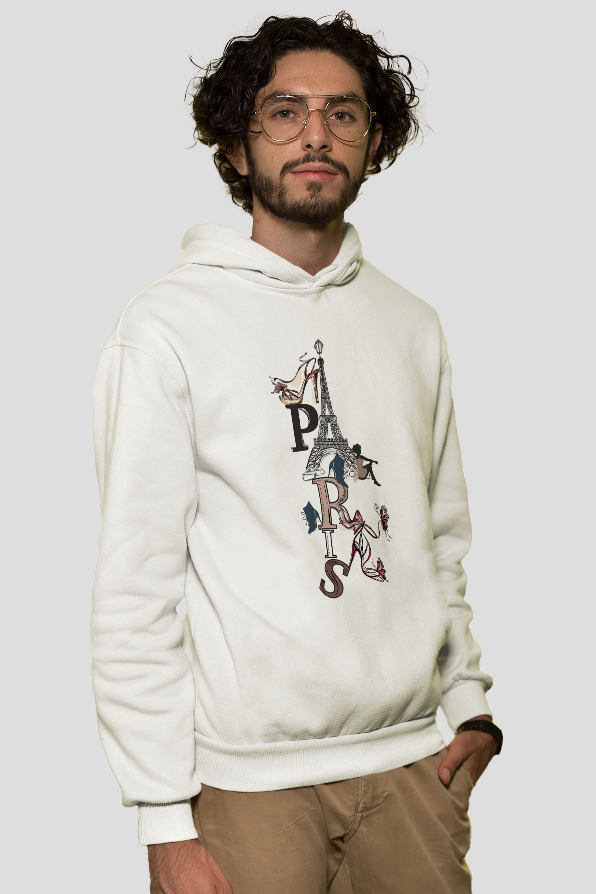 Eyfel Kulesi Beyaz Unisex Kapşonlu Sweatshirt
