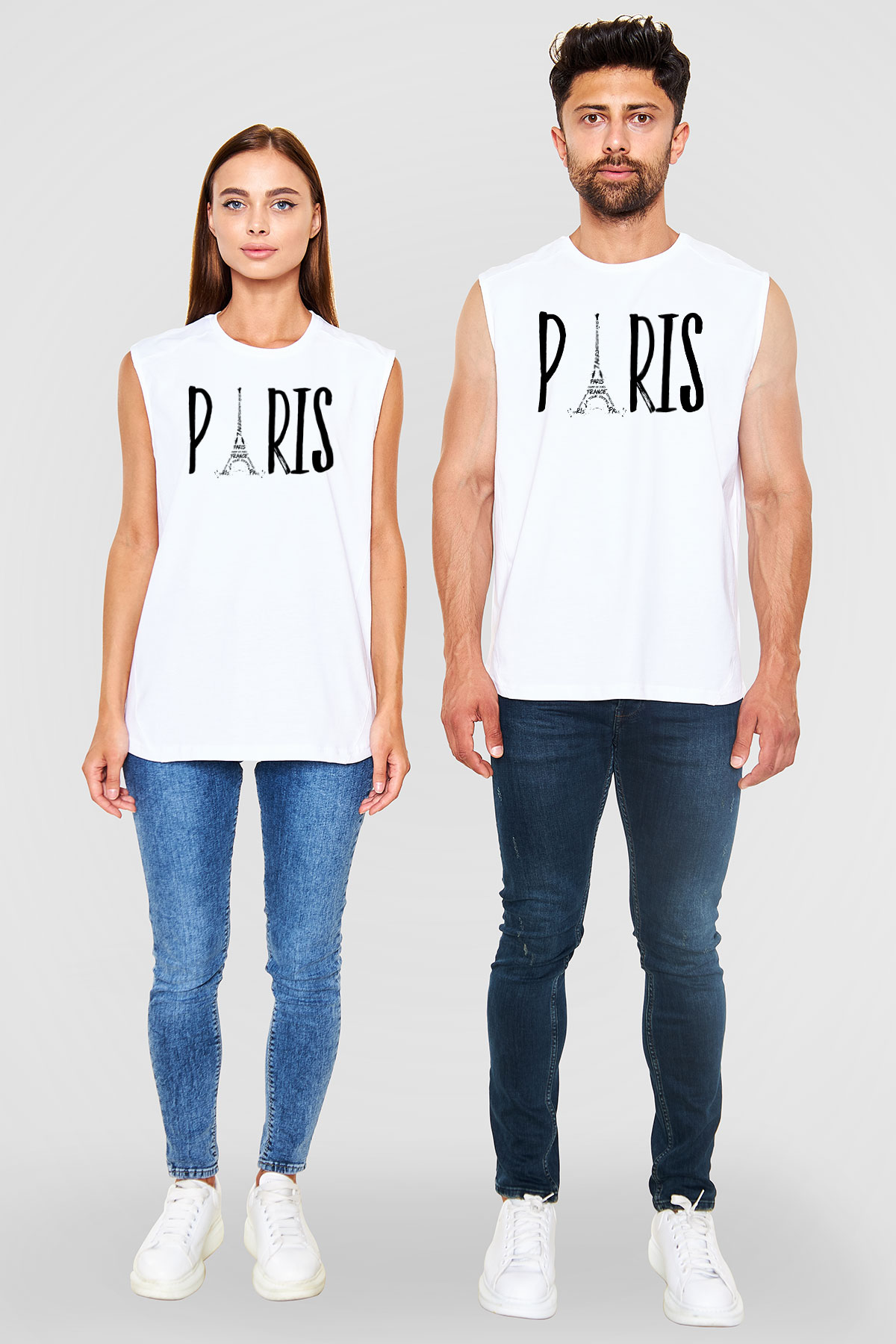 Eyfel Kulesi Beyaz Unisex Kolsuz Tişört