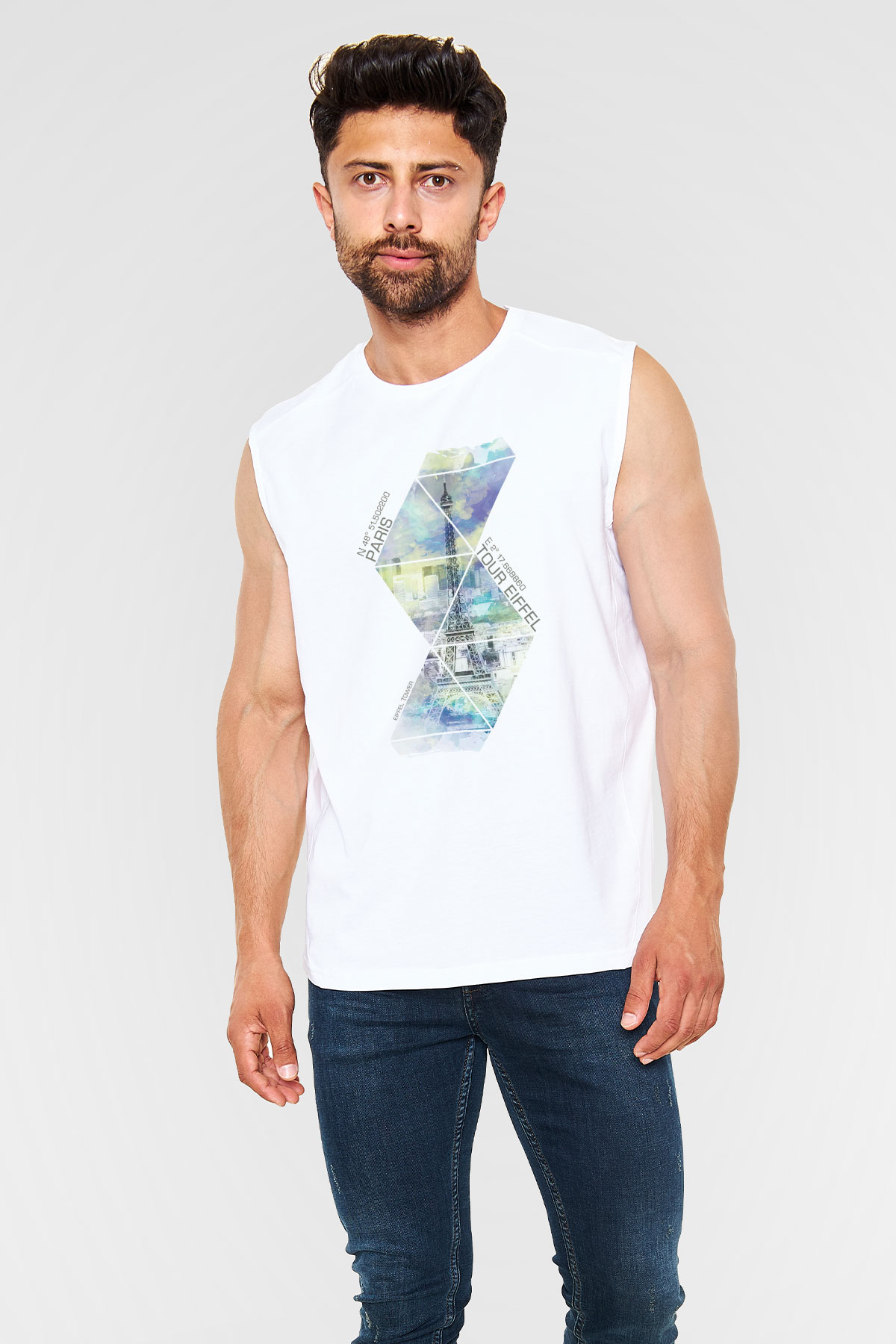 Eyfel Kulesi Beyaz Unisex Kolsuz Tişört