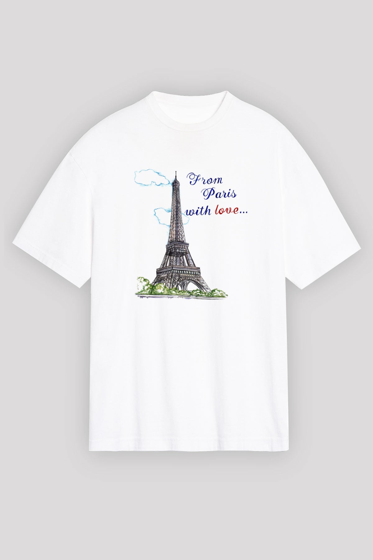 Eyfel Kulesi Beyaz Unisex Oversize Tişört T-Shirt